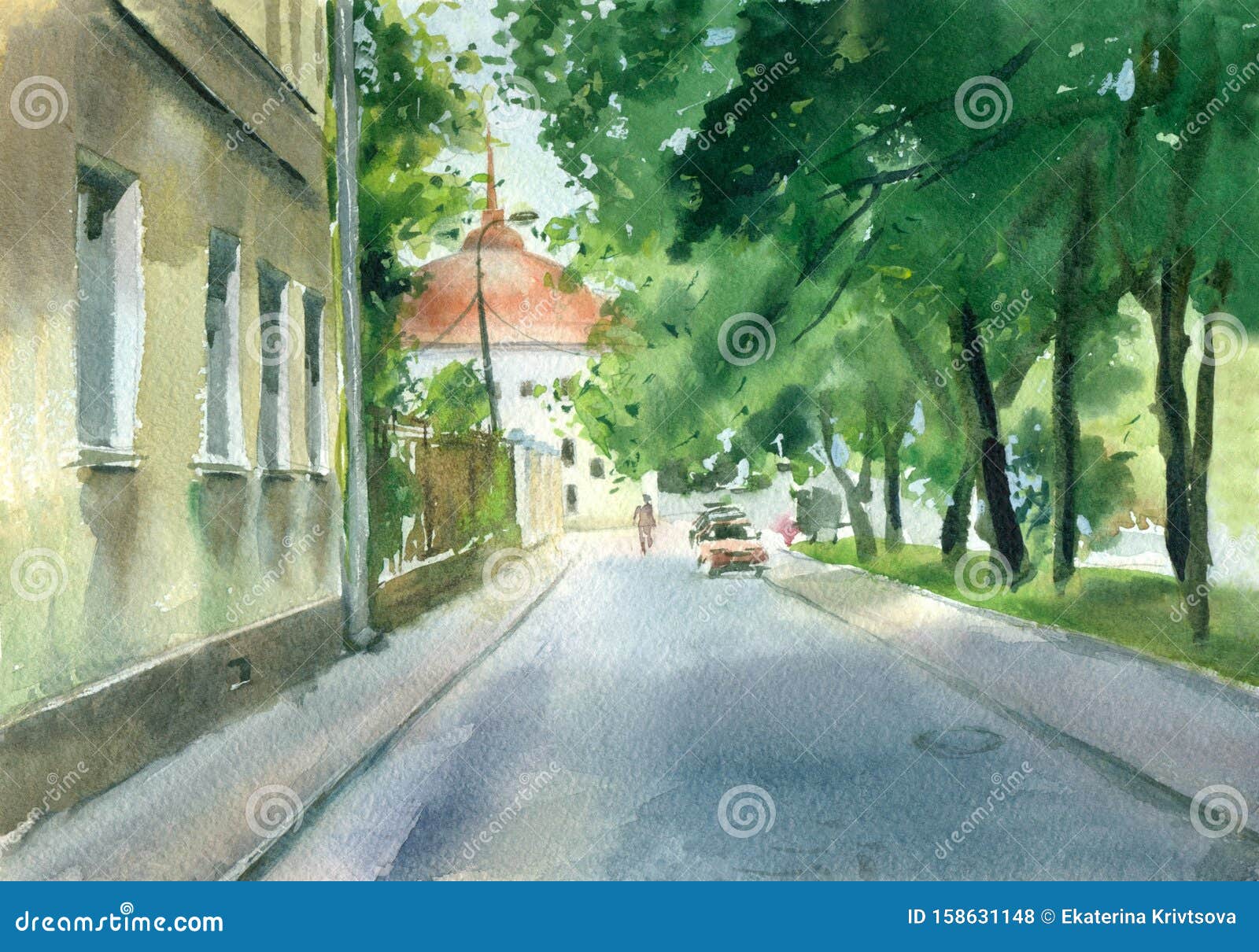 水彩艺术品夏日旧城库存例证 插画包括有绿色 结构树 城市 附庸风雅 俄国 房子 本质 水彩艺术品夏日旧城库存例证 插画包括有绿色 结构树 城市 附庸风雅 俄国 房子 本质