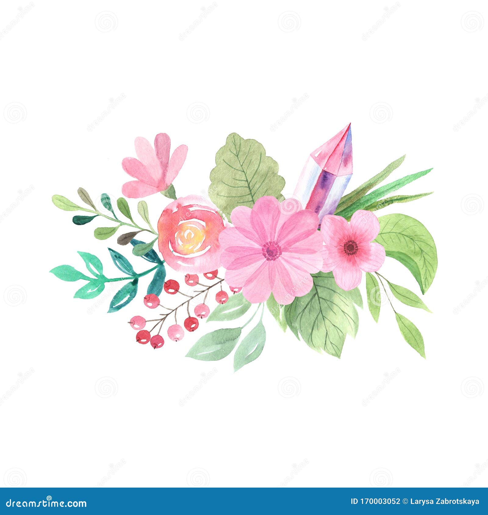 水彩花束 花叶库存例证 插画包括有查出 宝石 收集 水晶 装饰 森林 淡色 花卉