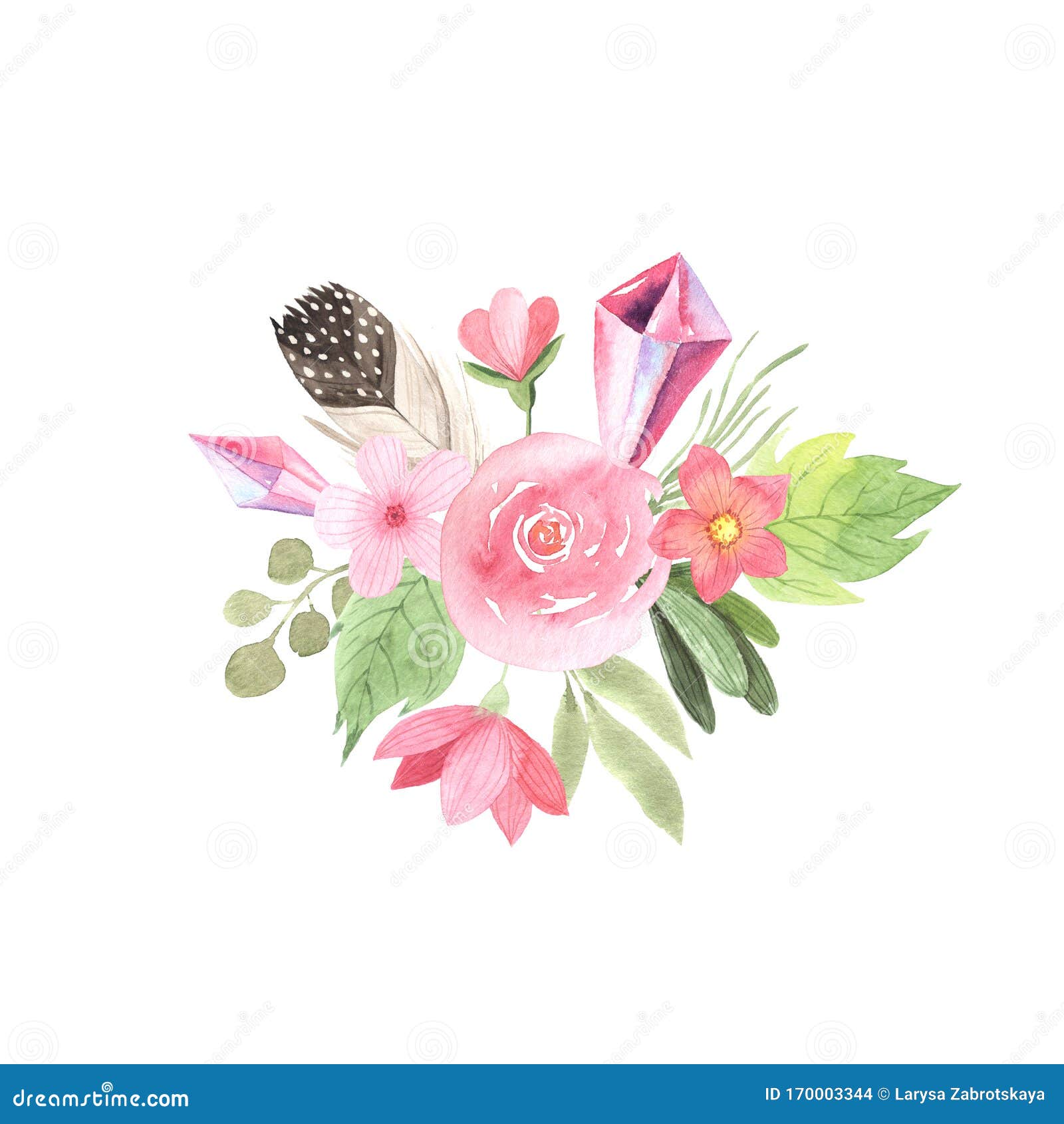 水彩花束 花叶库存例证 插画包括有绽放 精美 叶子 森林 羽毛 开花 水晶 查出