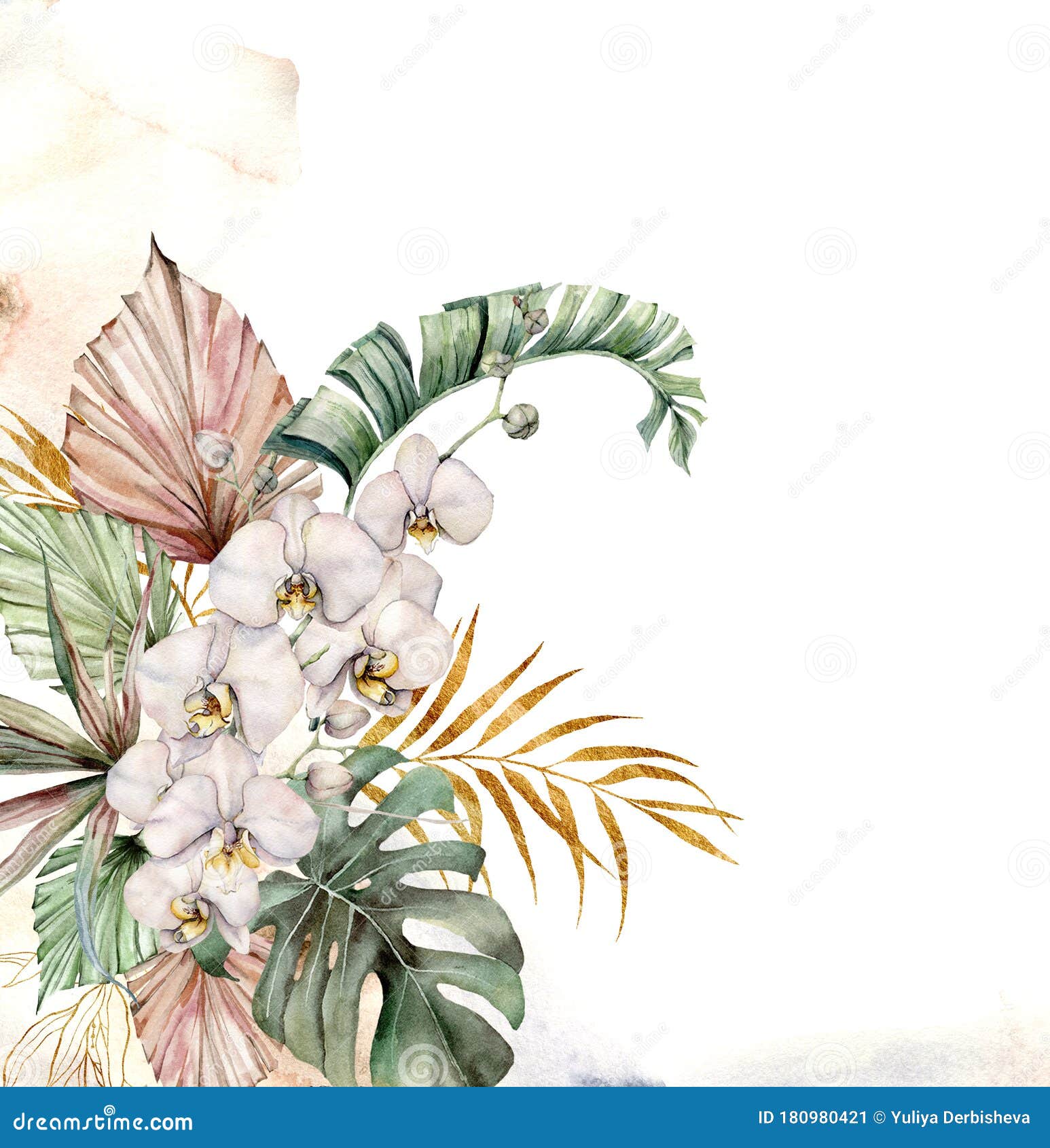 水彩花 月桂花 兰花 金枝手绘花叶热带卡片库存例证 插画包括有内部 粉红色 花卉 绽放 水彩花 月桂花 兰花 金枝手绘花叶热带卡片库存例证 插画包括有内部 粉红色 花卉 绽放