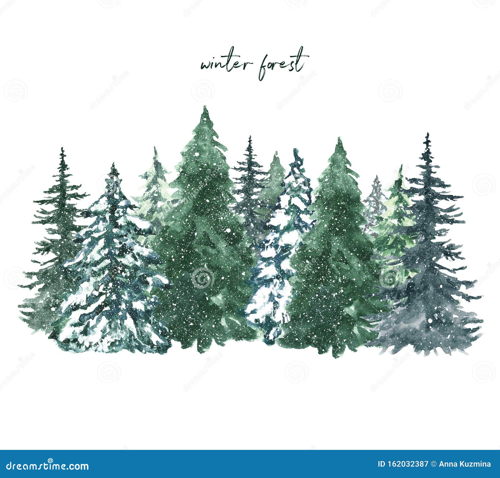 水彩针叶树 圣诞树背景 手绘插图雪景冬季森林库存例证 插画包括有