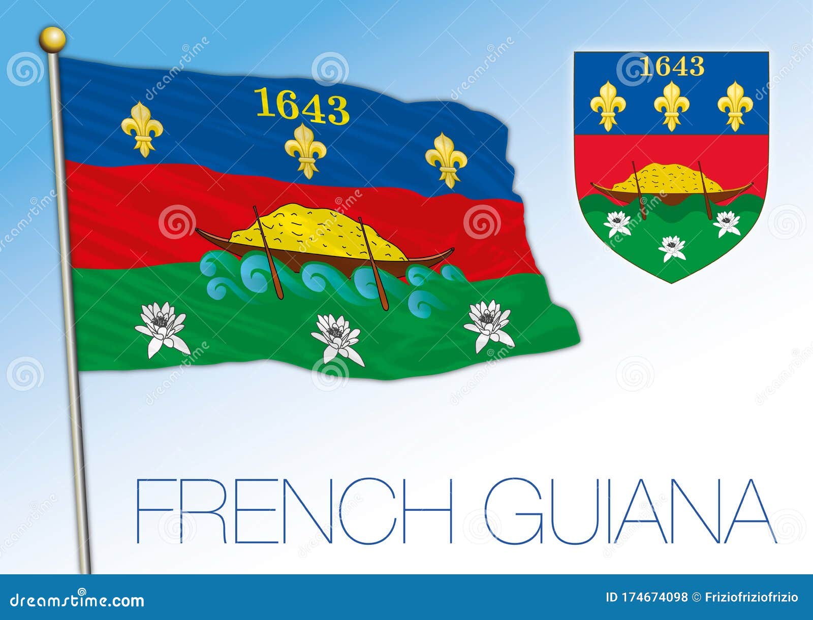 法属圭亚那国旗和军徽 法属 南美向量例证 插画包括有政府 爱国者 欧洲 标志 颜色 国家