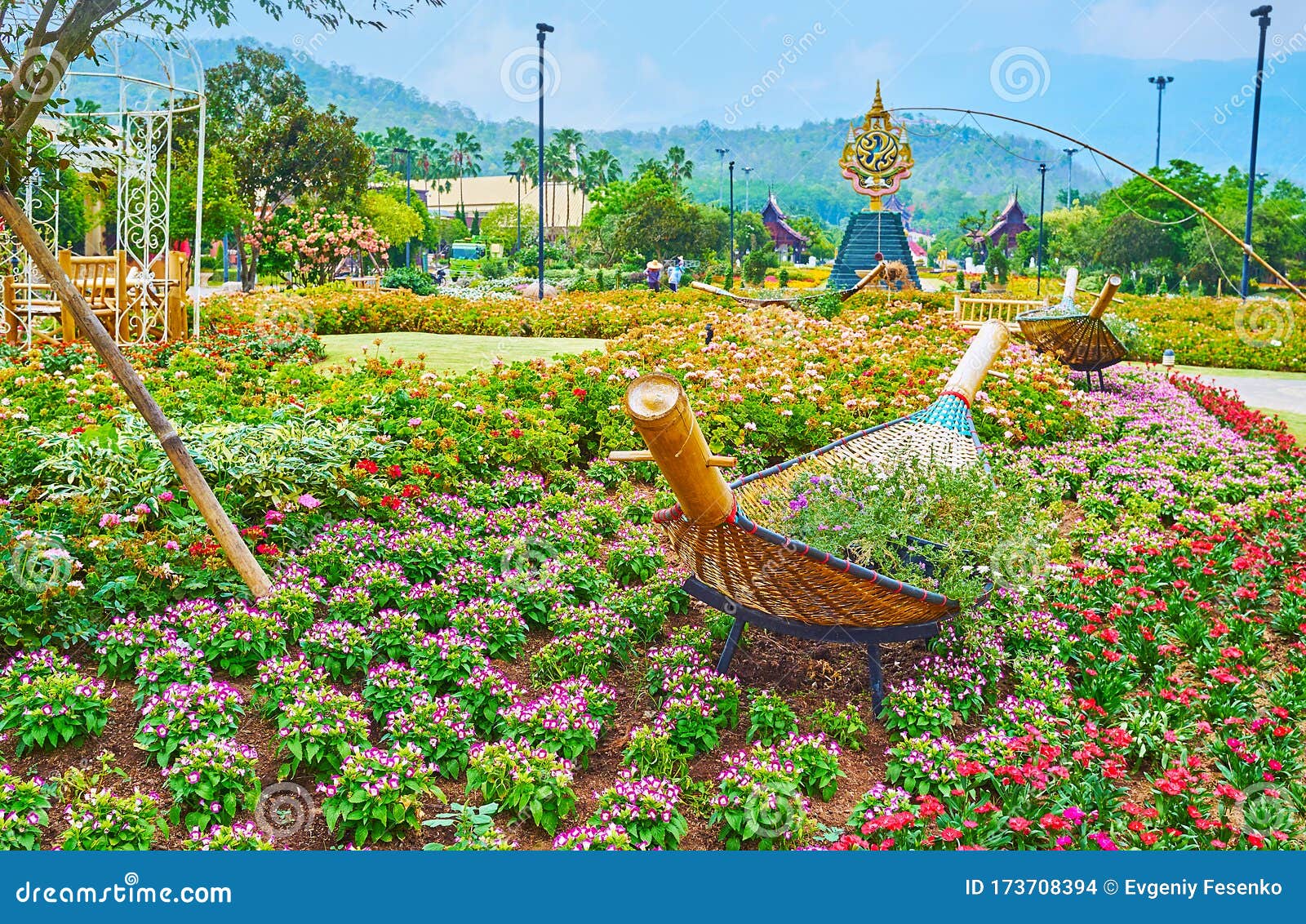 泰国清迈rajapruek公园花床上的柳条船编辑类库存图片 图片包括有博览会 广场 商展 国际