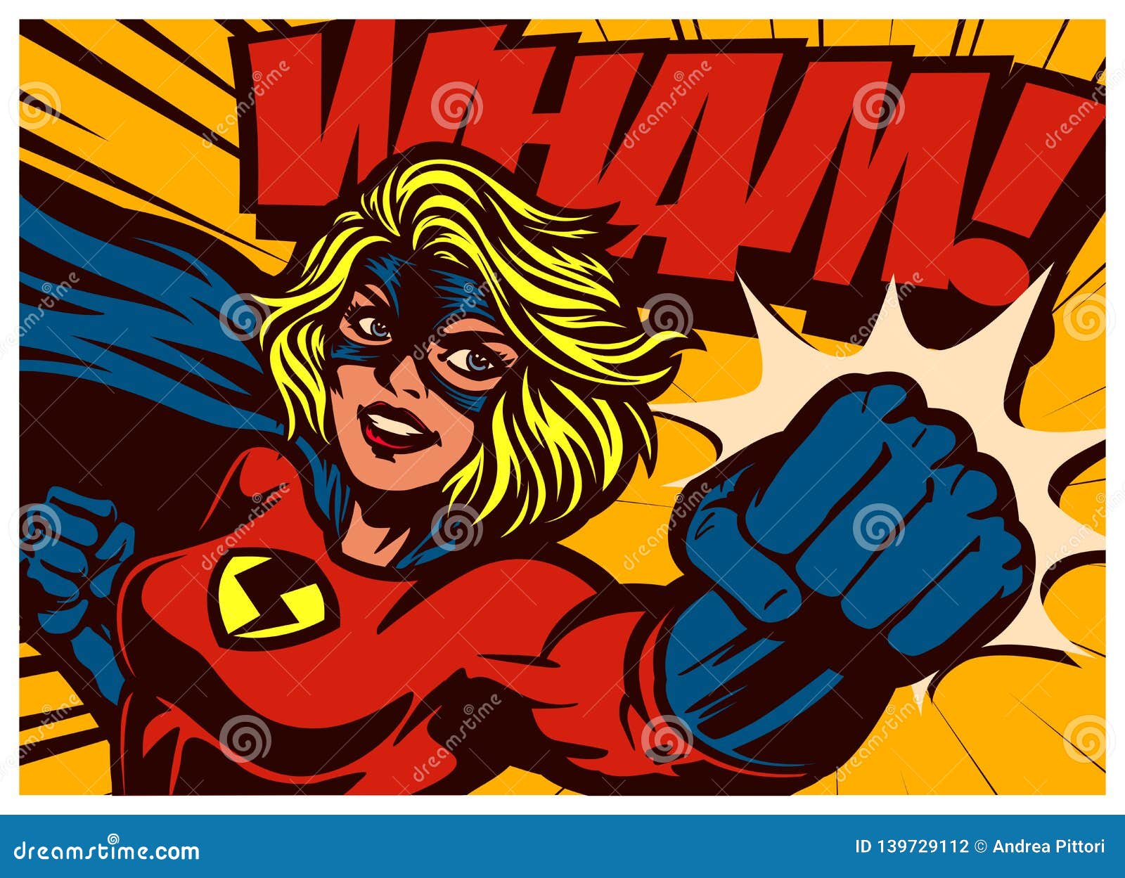 流行艺术漫画风格超级女主人公用女性超级英雄服装复古漫画书矢量图插图向量例证 插画包括有原始 可笑