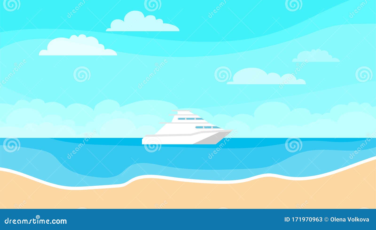海景海 沙 蓝天 游艇矢量图 海景的卡通插图库存例证 插画包括有特征 天堂 海岛 节假日
