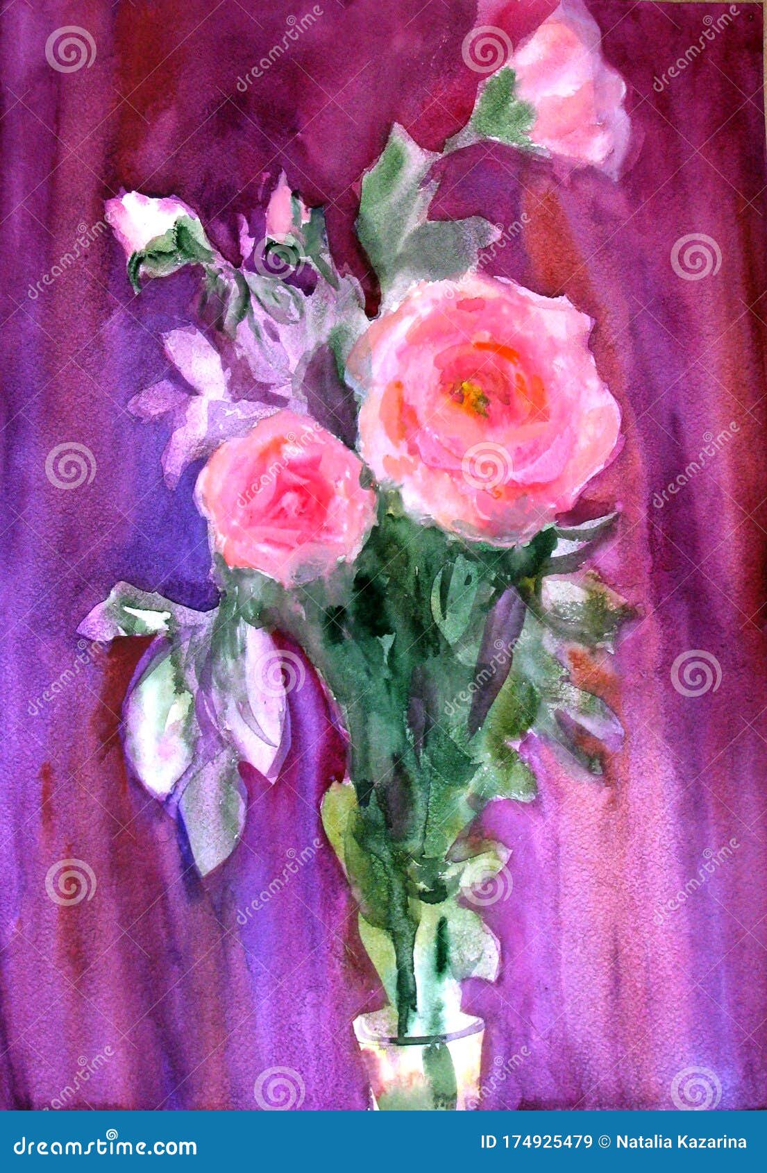 淡紫色背景中粉色玫瑰和其他花的水彩束库存图片 图片包括有例证 要素 装饰 浪漫 感激的