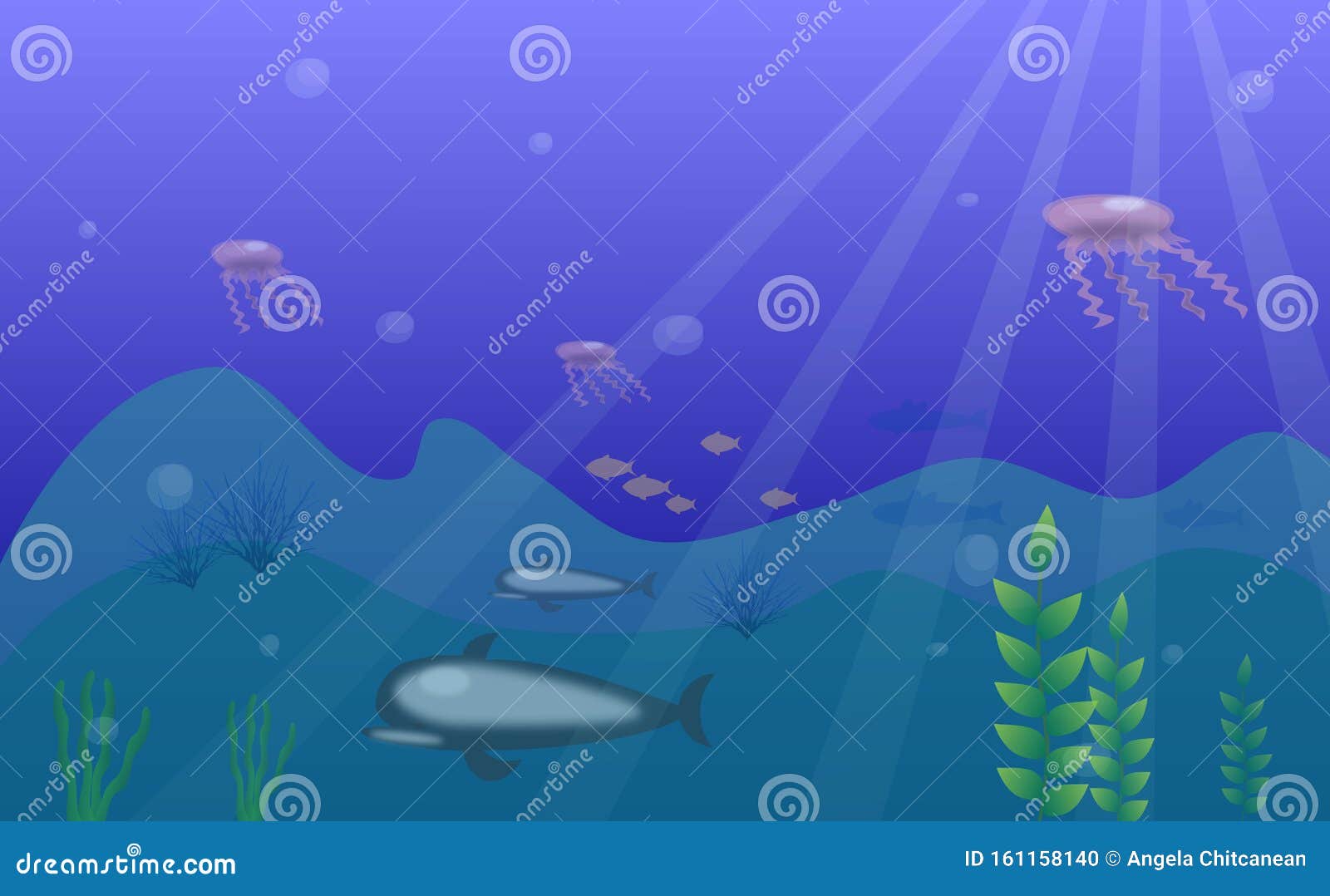 深海图库存例证 插画包括有背包 抽象 海豚 光芒 深深 设计 艺术 蓝色 模式