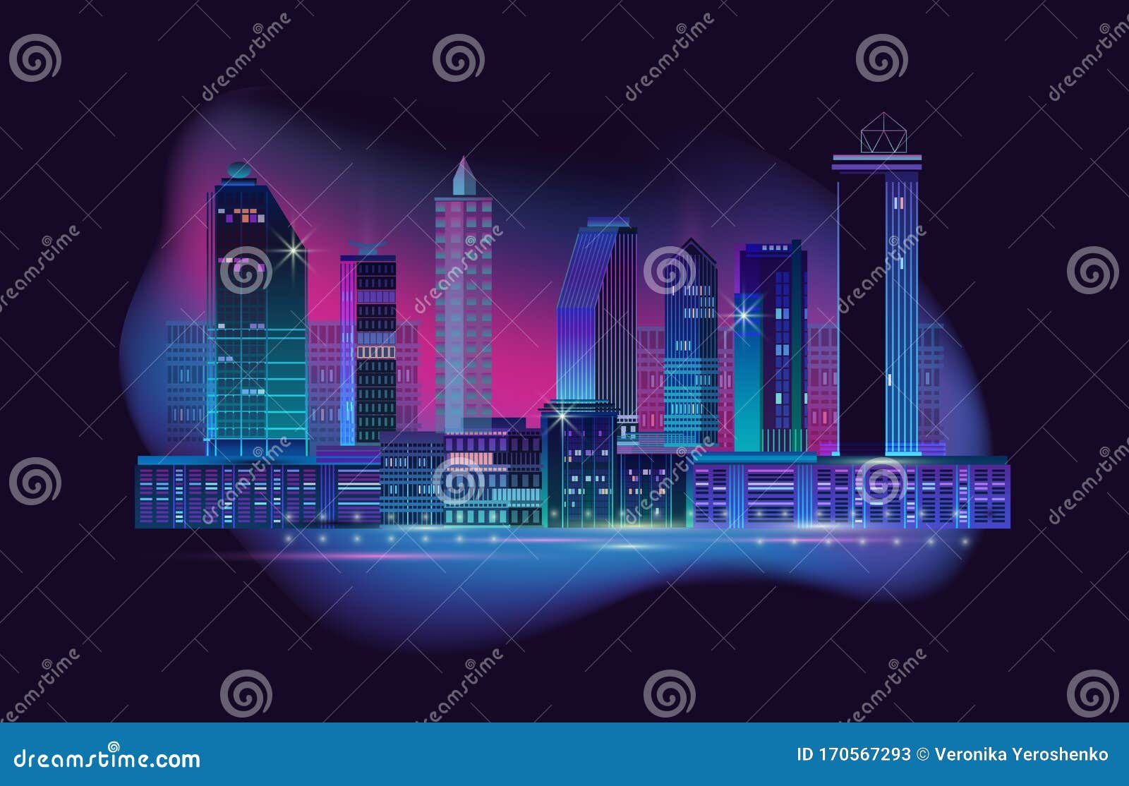 深色背景中霓虹闪烁的夜城全景矢量向量例证 插画包括有蓝色 街市 生活方式 霓虹灯 都市风景 深色背景中霓虹闪烁的夜城全景矢量向量例证 插画包括有蓝色 街市 生活方式 霓虹灯 都市风景