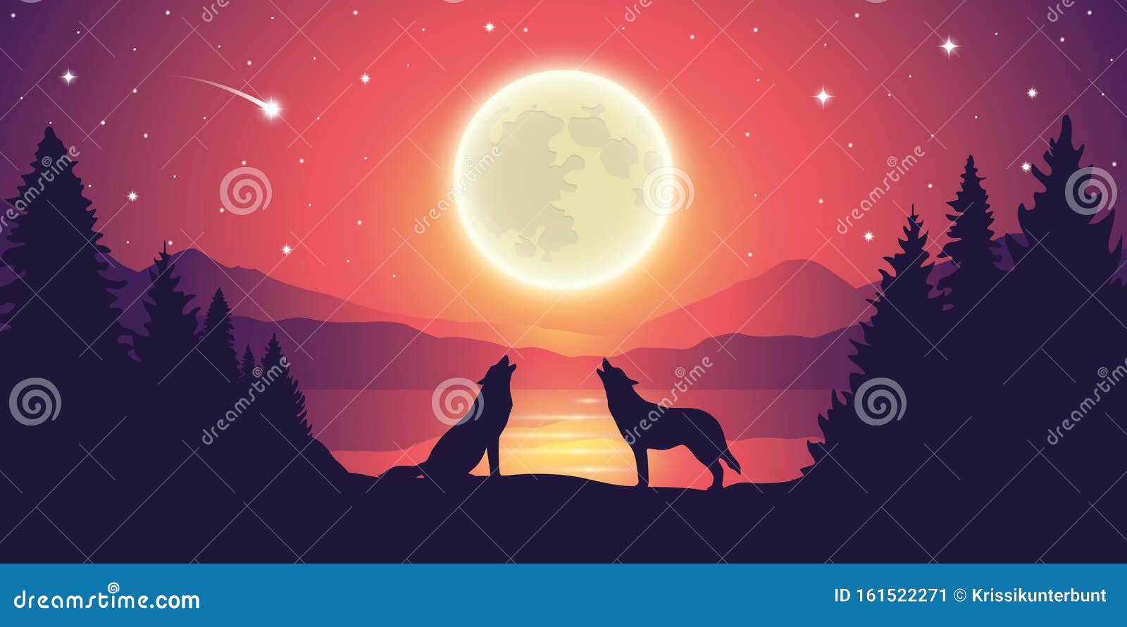 湖边的两头狼在星空中嚎叫着满月向量例证 插画包括有冷杉 室外 可怕 午夜 海报 哺乳动物 湖边的两头狼在星空中嚎叫着满月向量例证 插画包括有冷杉 室外 可怕 午夜 海报 哺乳动物