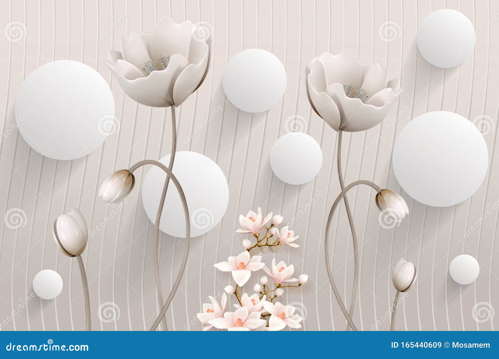 灰波墙背景3d壁纸上白花装饰的三维壁画图3d白球库存例证 插画包括有夏天 关闭 花束 开花 灰波墙背景3d壁纸上白花装饰的三维壁画图3d白球库存例证 插画包括有夏天 关闭 花束 开花