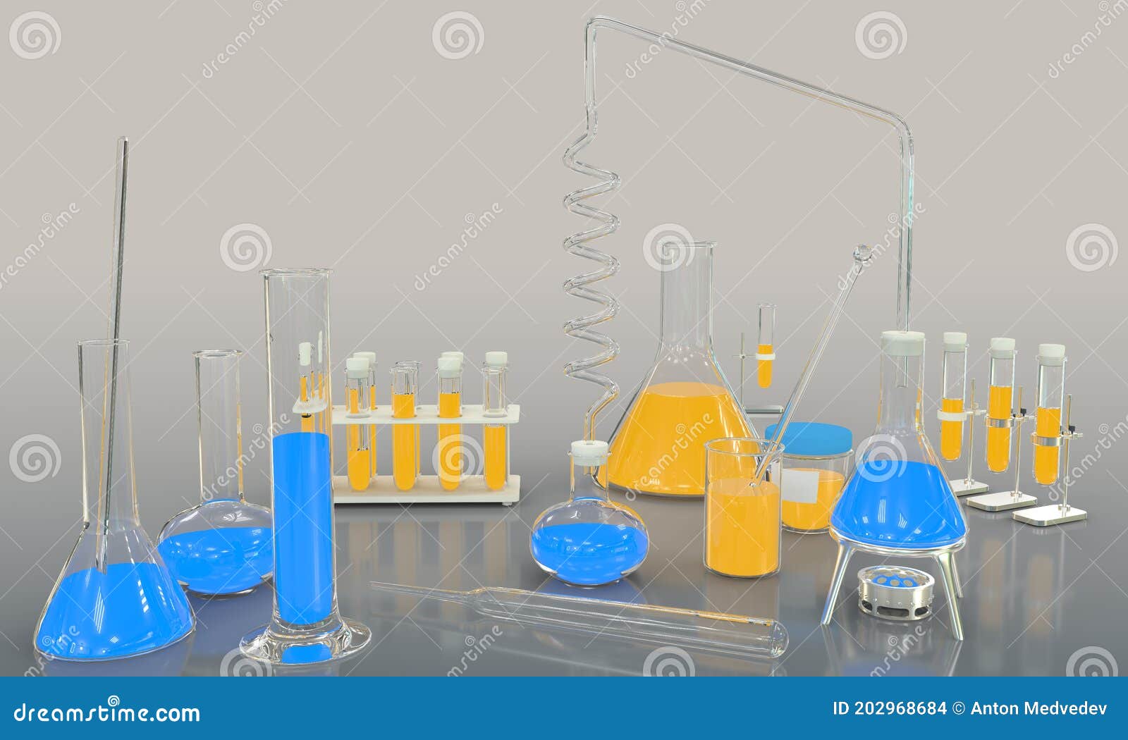 灰色背景大学概念3d实验室试管及其他蓝色和橙色液体化学玻璃器皿库存例证 插画包括有健康 无政府主义 灰色背景大学概念3d实验室试管及其他蓝色和橙色液体化学玻璃器皿库存例证 插画包括有健康 无政府主义