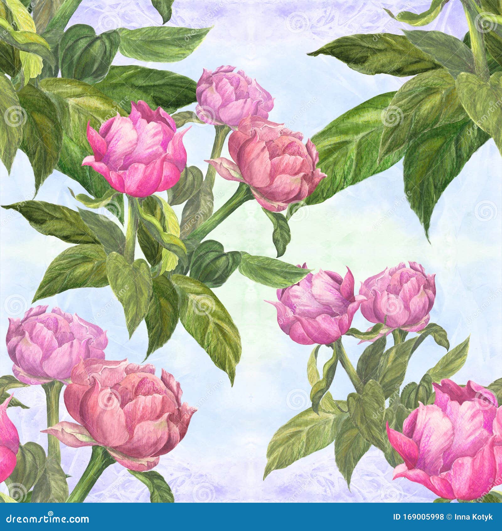 牡丹 水色背景中的花和叶水彩画无缝图案库存例证 插画包括有牡丹 水彩画 无缝图案 水色背景中的花和叶