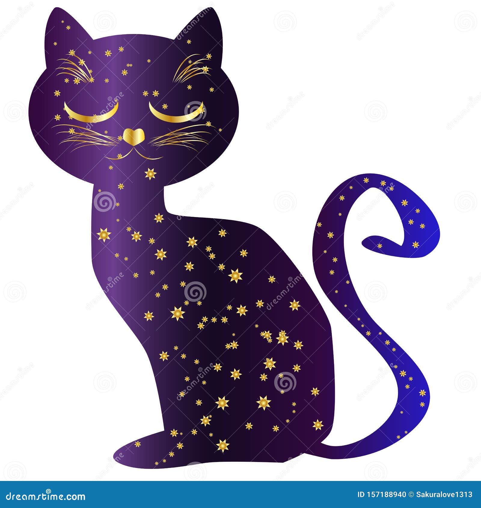 猫夜夜空星光的猫影库存例证 插画包括有动画片 蓝色 例证 敌意 图画 要素 金黄