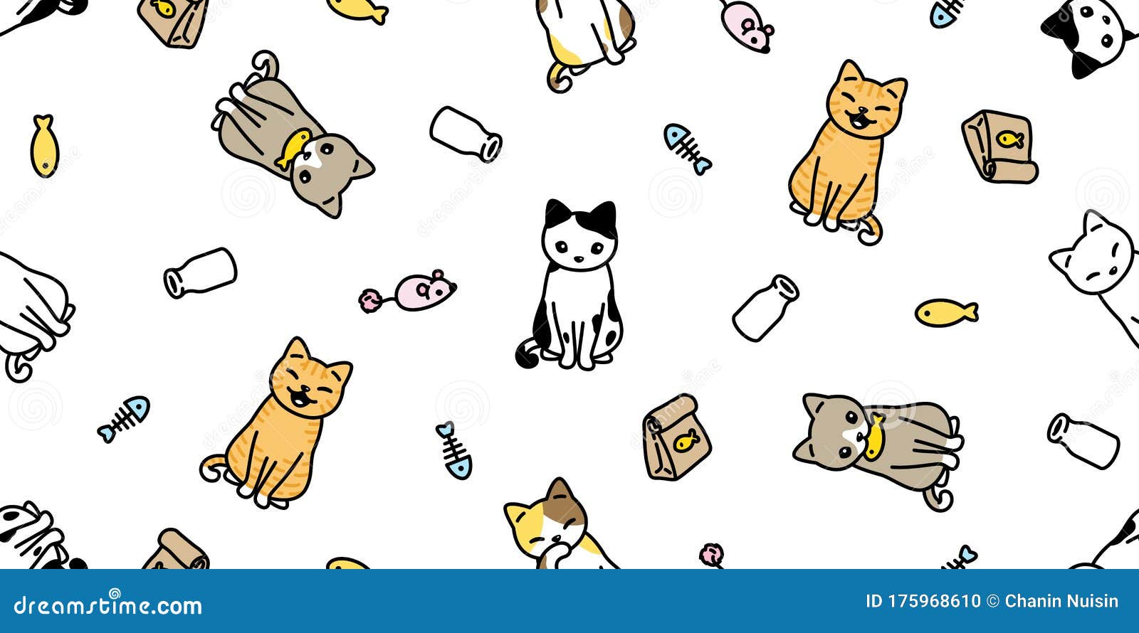 猫无缝图案猫咪玩具鱼奶骨鼠矢量图猫宠物围巾分离重复背景卡通瓦库存例证 插画包括有小猫 食物 猫无缝图案猫咪玩具鱼奶骨鼠矢量图猫宠物围巾分离重复背景卡通瓦库存例证 插画包括有小猫 食物