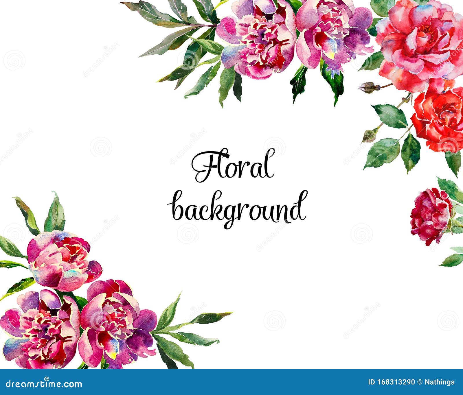 玫瑰牡丹水色花背景 有文字 启示 花蕾贺卡模板库存例证 插画包括有颜色 设计 模式 绘画