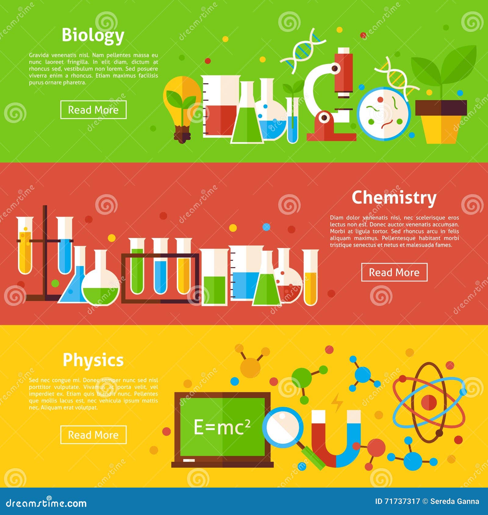 生物化学物理科学平的水平的横幅向量例证 插画包括有