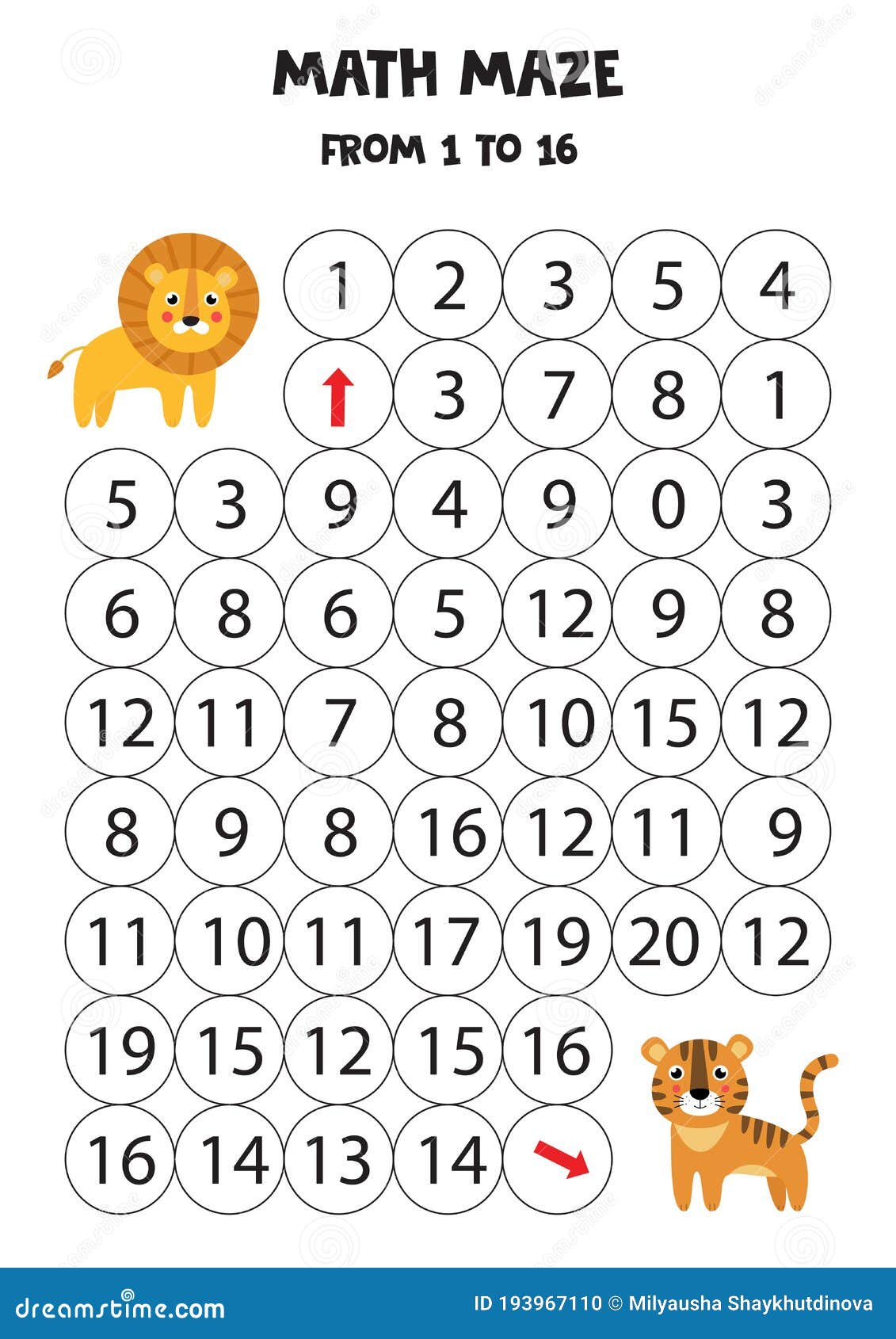 用可爱的狮子和老虎玩数学游戏 向量例证 插画包括有婴孩 检查 数学 徒步旅行队 破擦声
