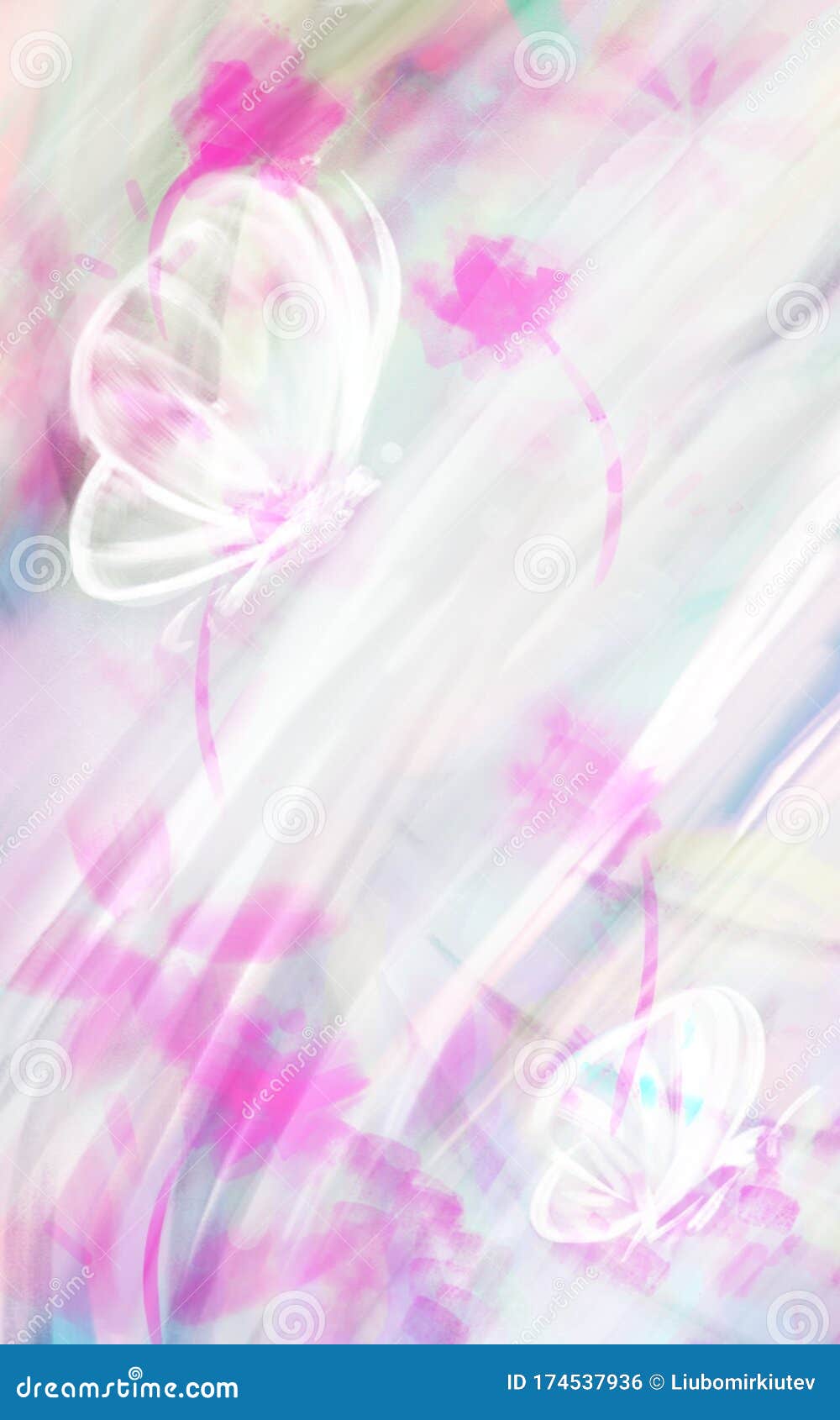 用蓝粉 紫色 浅灰色精心绘制的神奇春花鲜艳的霓虹蝴蝶库存照片 图片包括有胡言乱语的 魔术