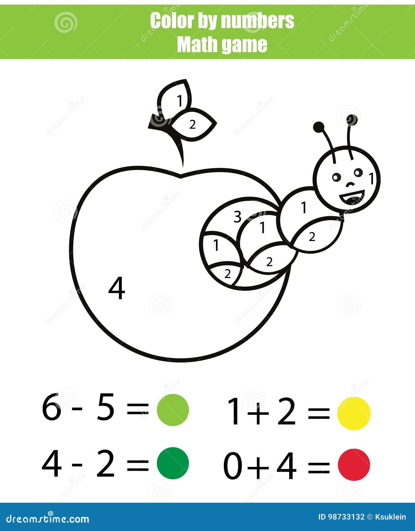 由数字的颜色数学比赛与毛虫的着色页向量例证 插画包括有计算 女演员 数学 图画 检查