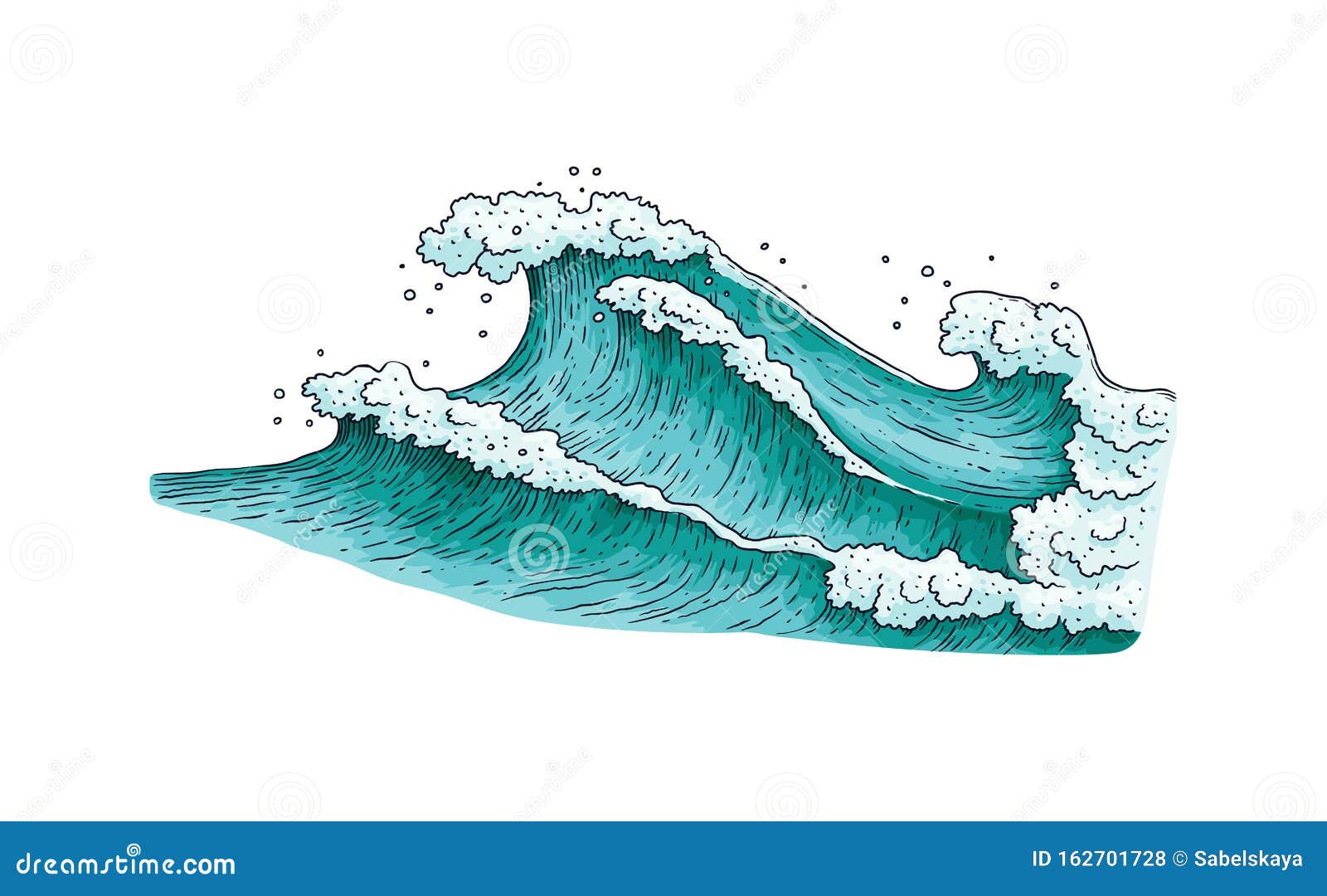 白背景中突显的暴风海水波画向量例证 插画包括有