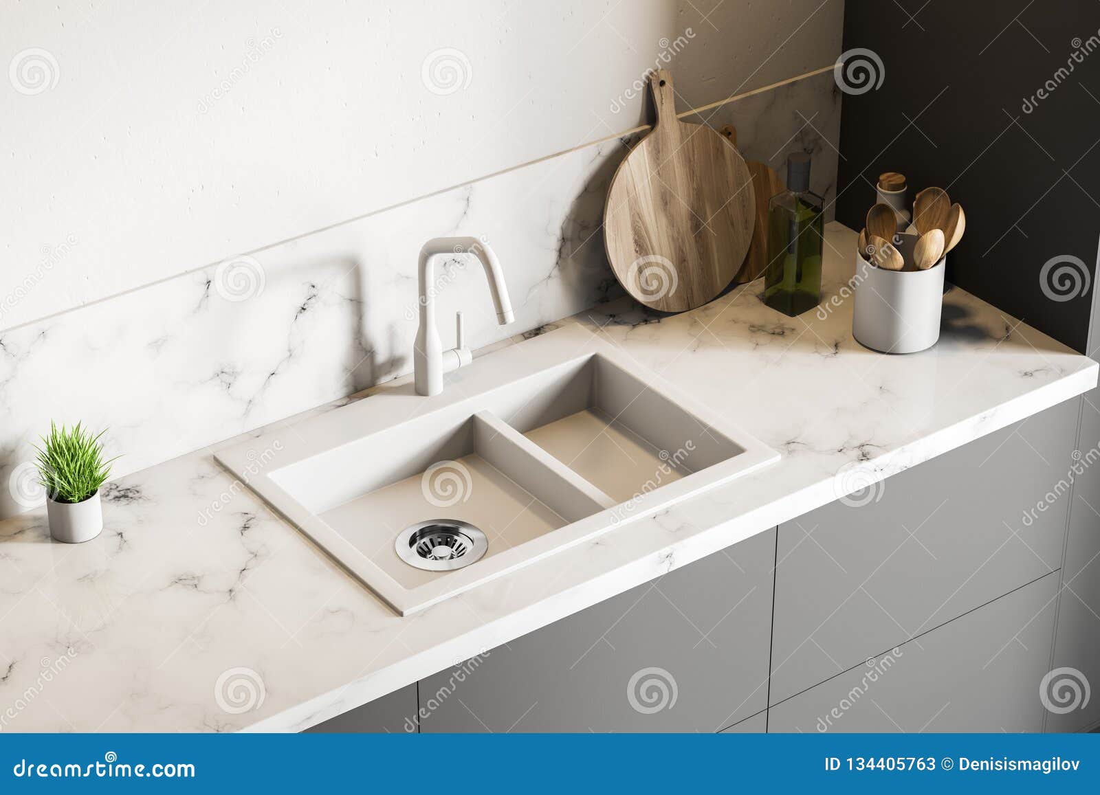 白色大理石厨房水槽 顶视图库存例证 插画包括有设计 现代 镀铬物 家具 户内 大理石