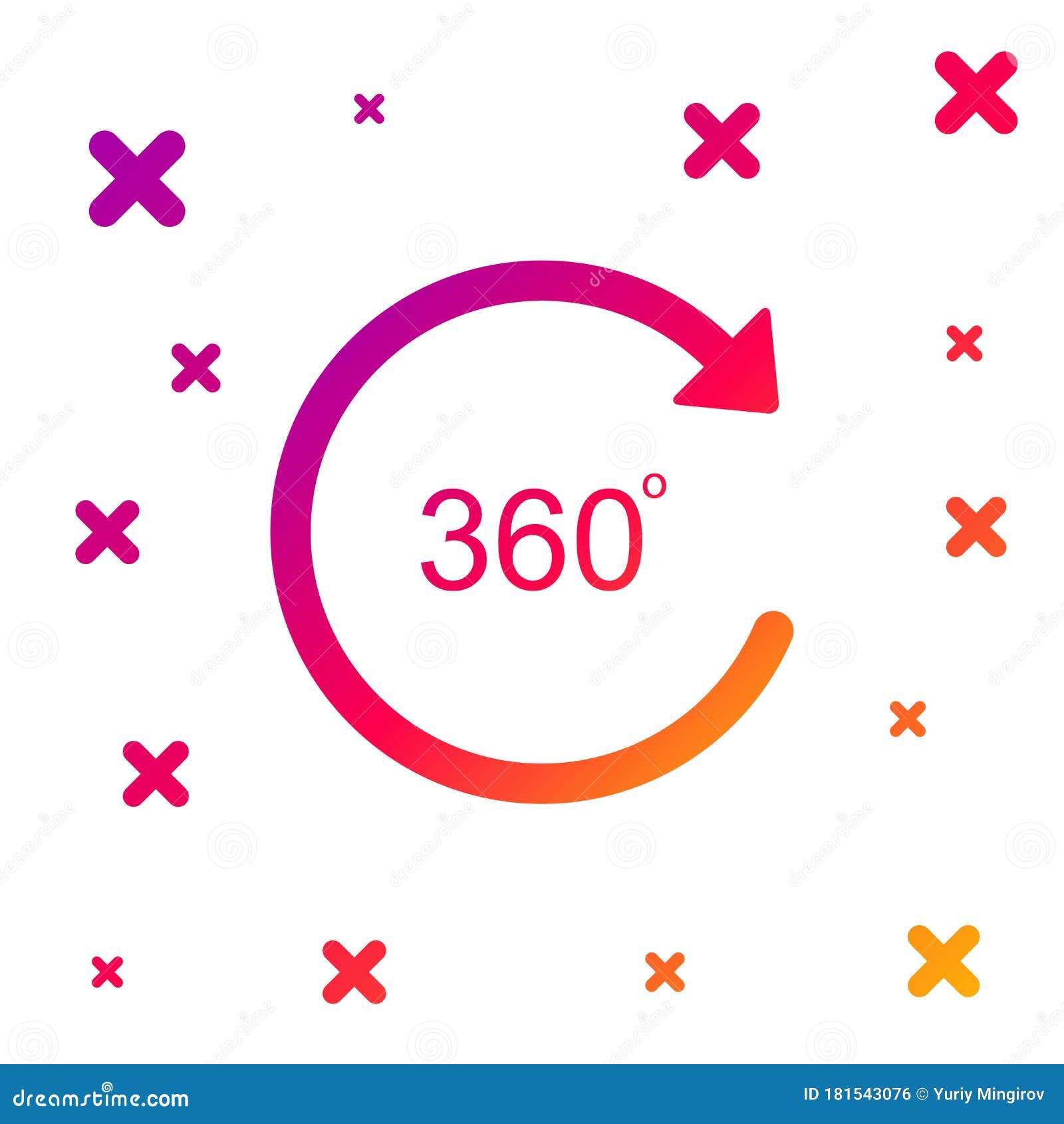 白色背景上隔离的 颜色角度360度 图标旋转360度几何数学符号完全旋转向量例证 插画包括有一百 颜色