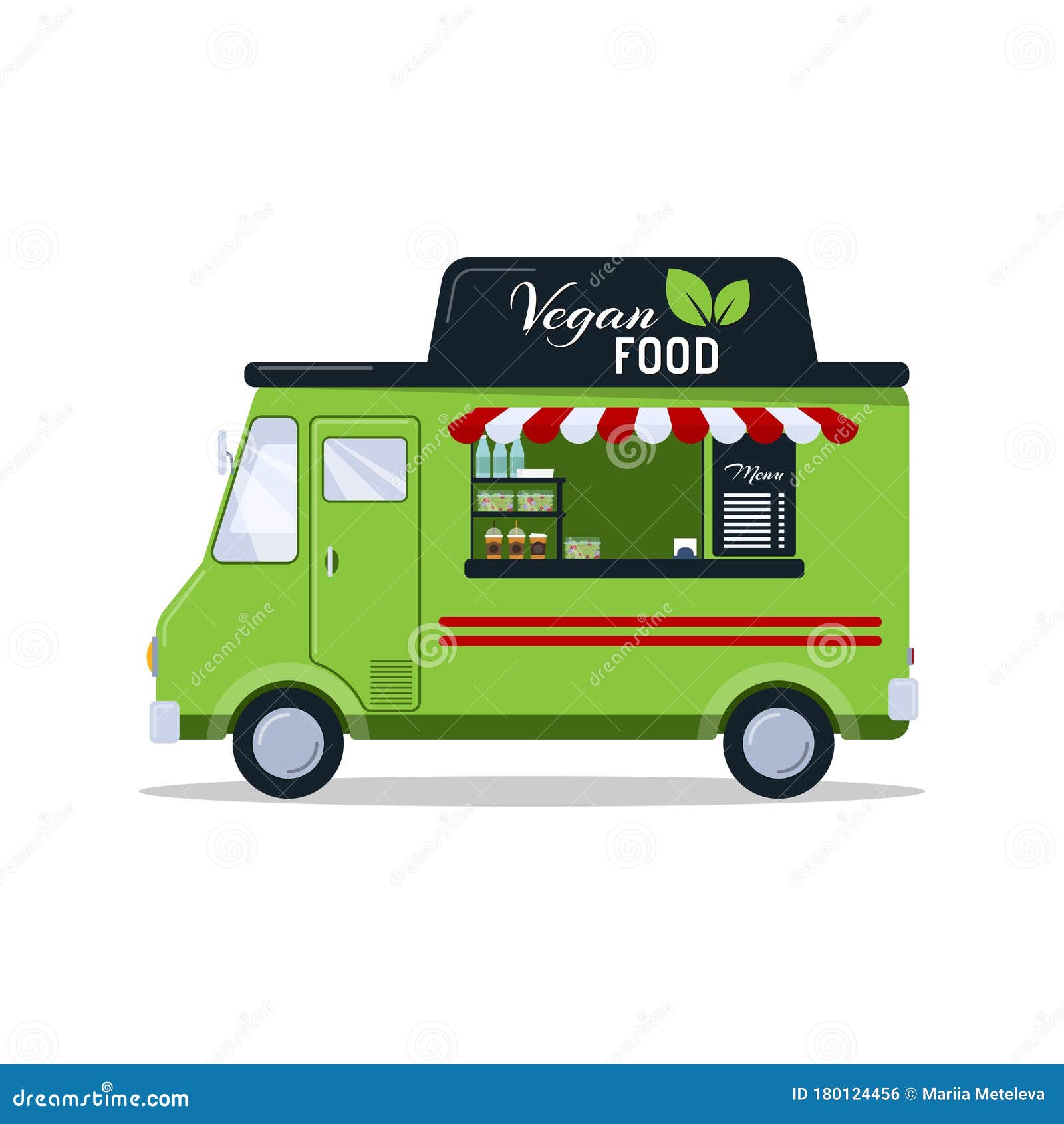 白色背景中突显的素食者食品车卡通式快餐车向量例证 插画包括有卡车 图象 圆滑的人 快餐