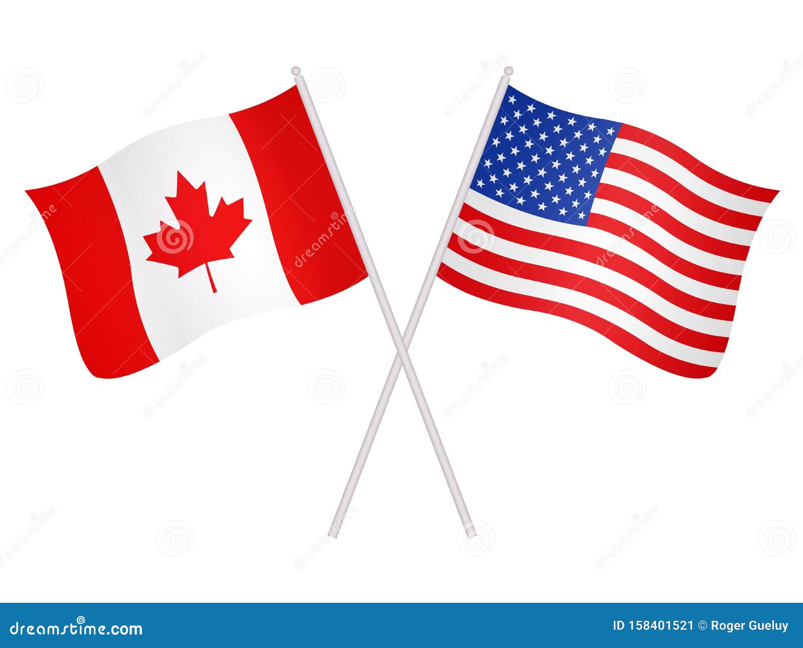 白色背景中突显的美利坚合众国和加拿大国旗库存例证 插画包括有
