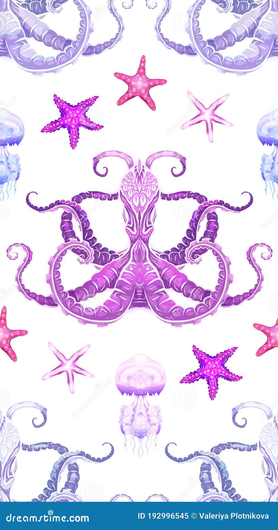 白色背景中霓虹卡通图案荧光章鱼海星 水下海洋 海洋居民 矢量向量例证 插画包括有敌意 例证