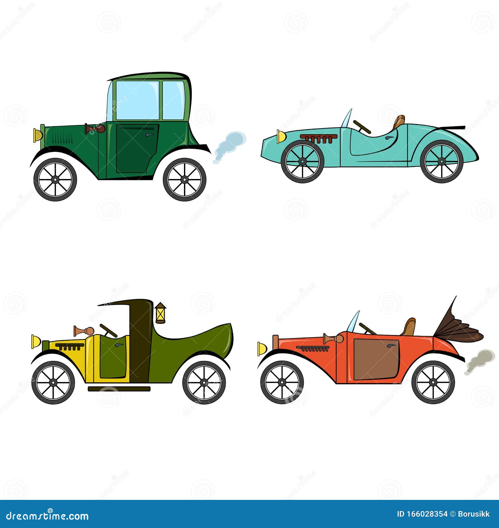 白色背景卡通风格的复古车 皮卡和跑车组收藏有古董车 皮卡和跑车向量例证 插画包括有道路 减速火箭