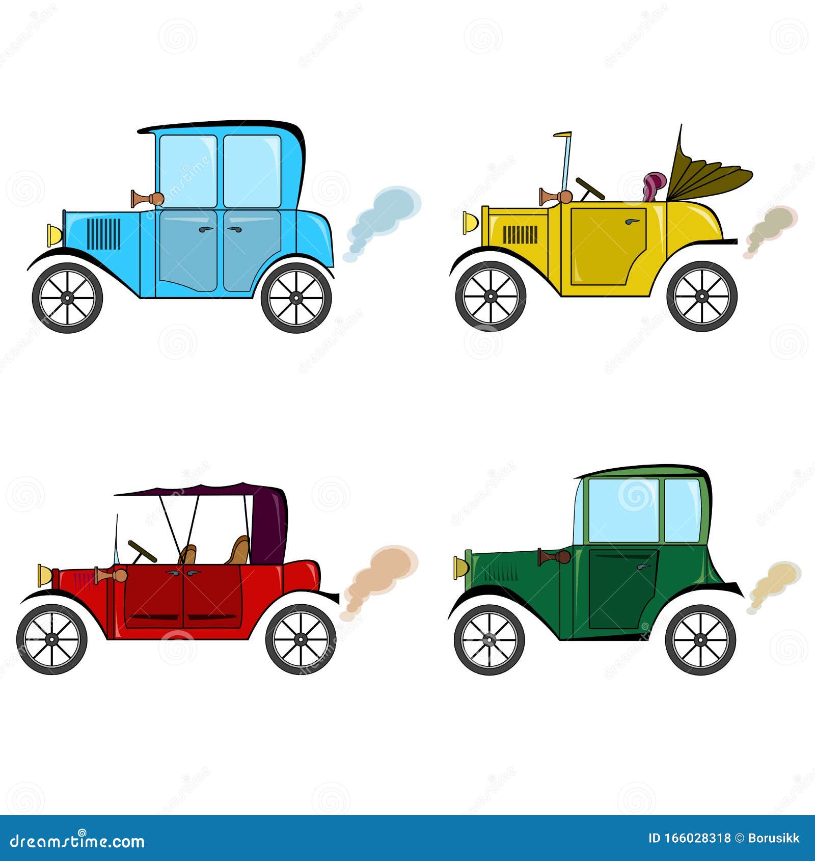 白色背景卡通风格的复古车组带老爷车的系列向量例证 插画包括有移动 道路 自动 样式 业务量