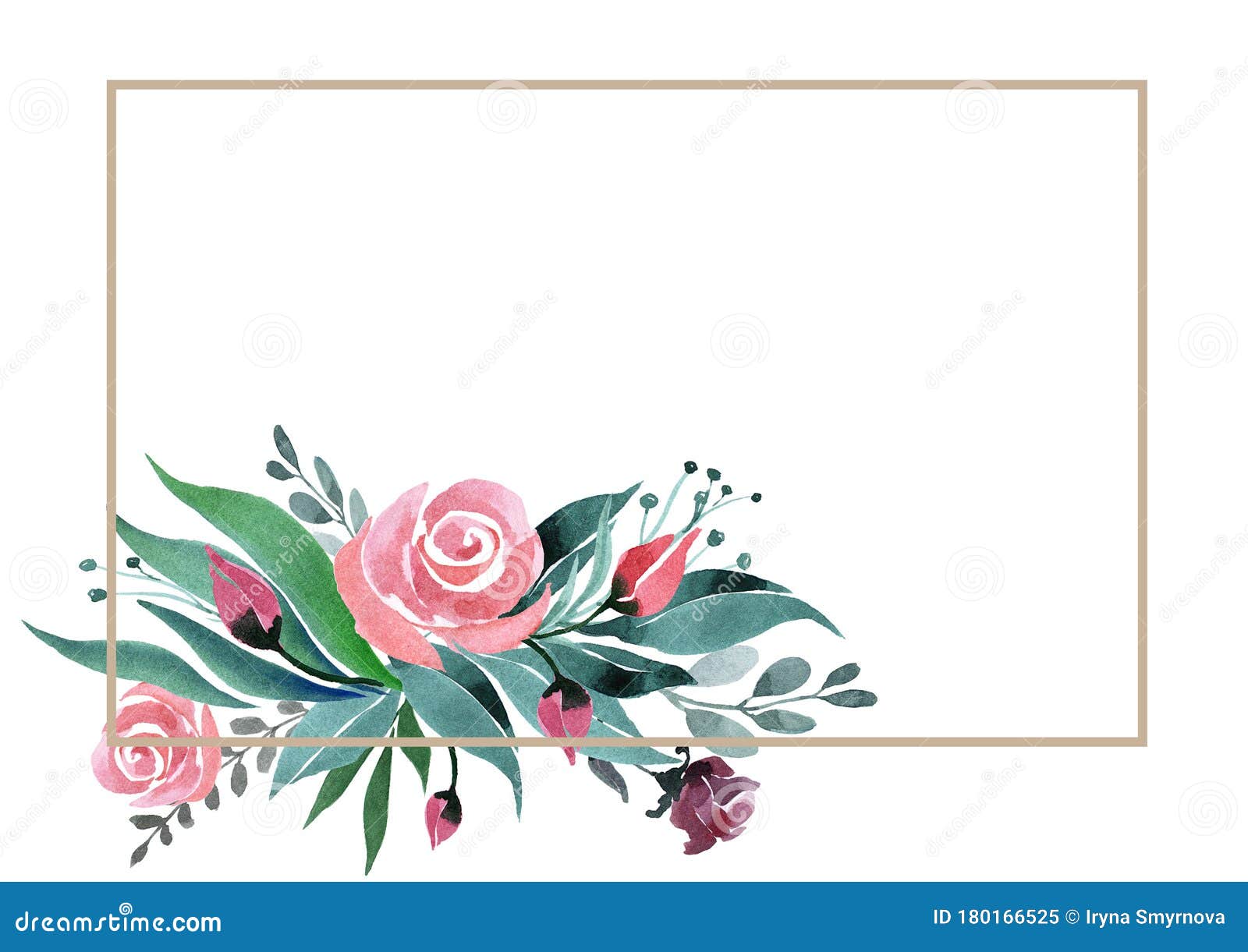 白色背景框内红玫瑰和绿叶的花布置水彩库存例证 插画包括有开花 金子 对象 问候 空白 白色背景框内红玫瑰和绿叶的花布置水彩库存例证 插画包括有开花 金子 对象 问候 空白