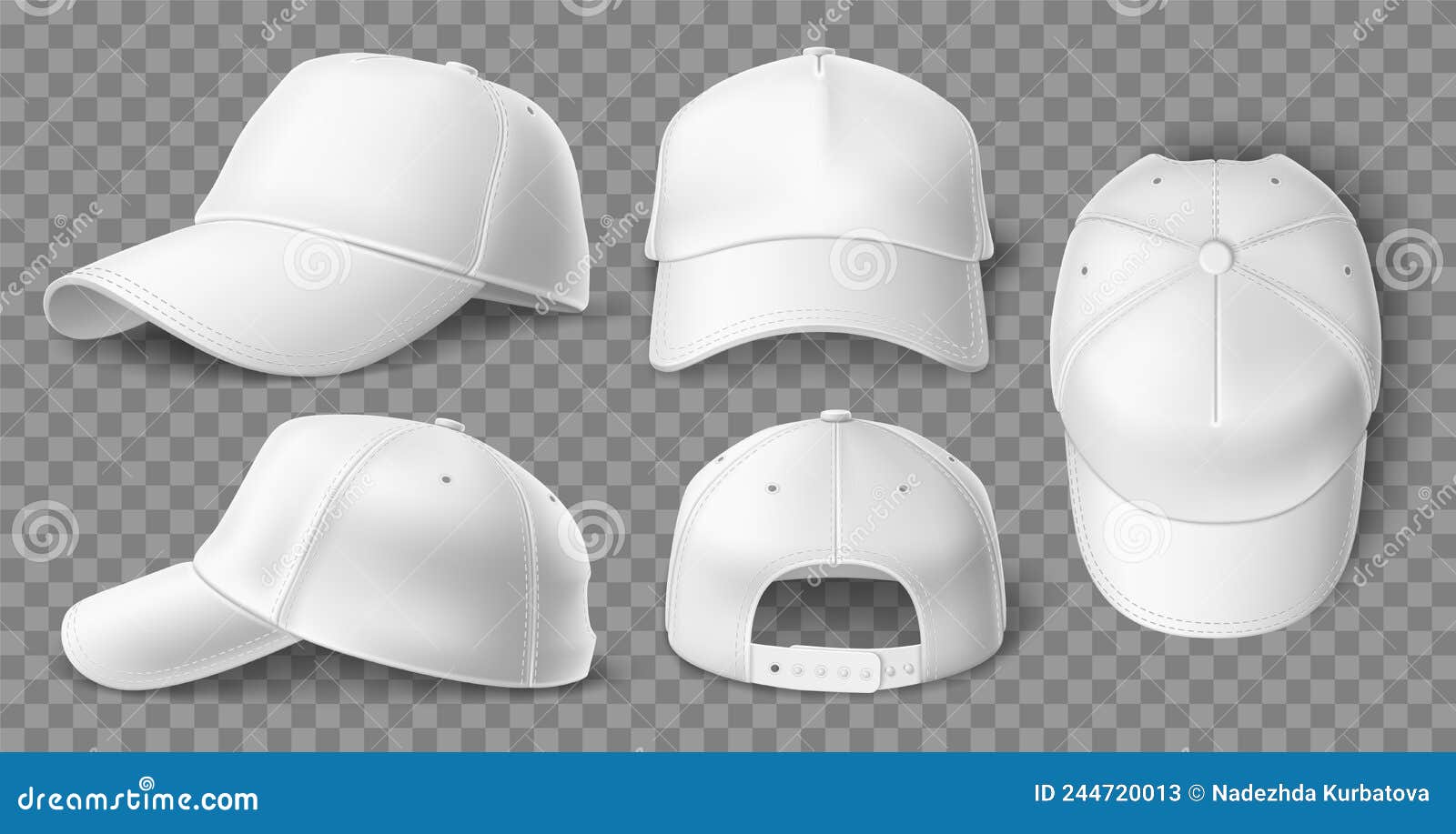 真实白色棒球帽模拟带防晒帽的3d运动帽. 空衣单元. 不同向量例证- 插画