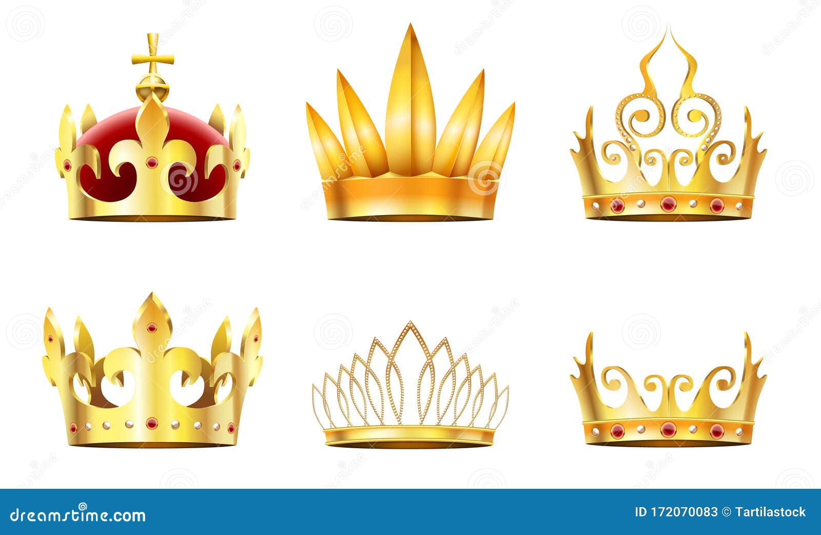 真实的皇冠与田冠金皇冠 皇后王冠和君主皇冠矢量图集向量例证 插画包括有国王 女皇 花冠 国君