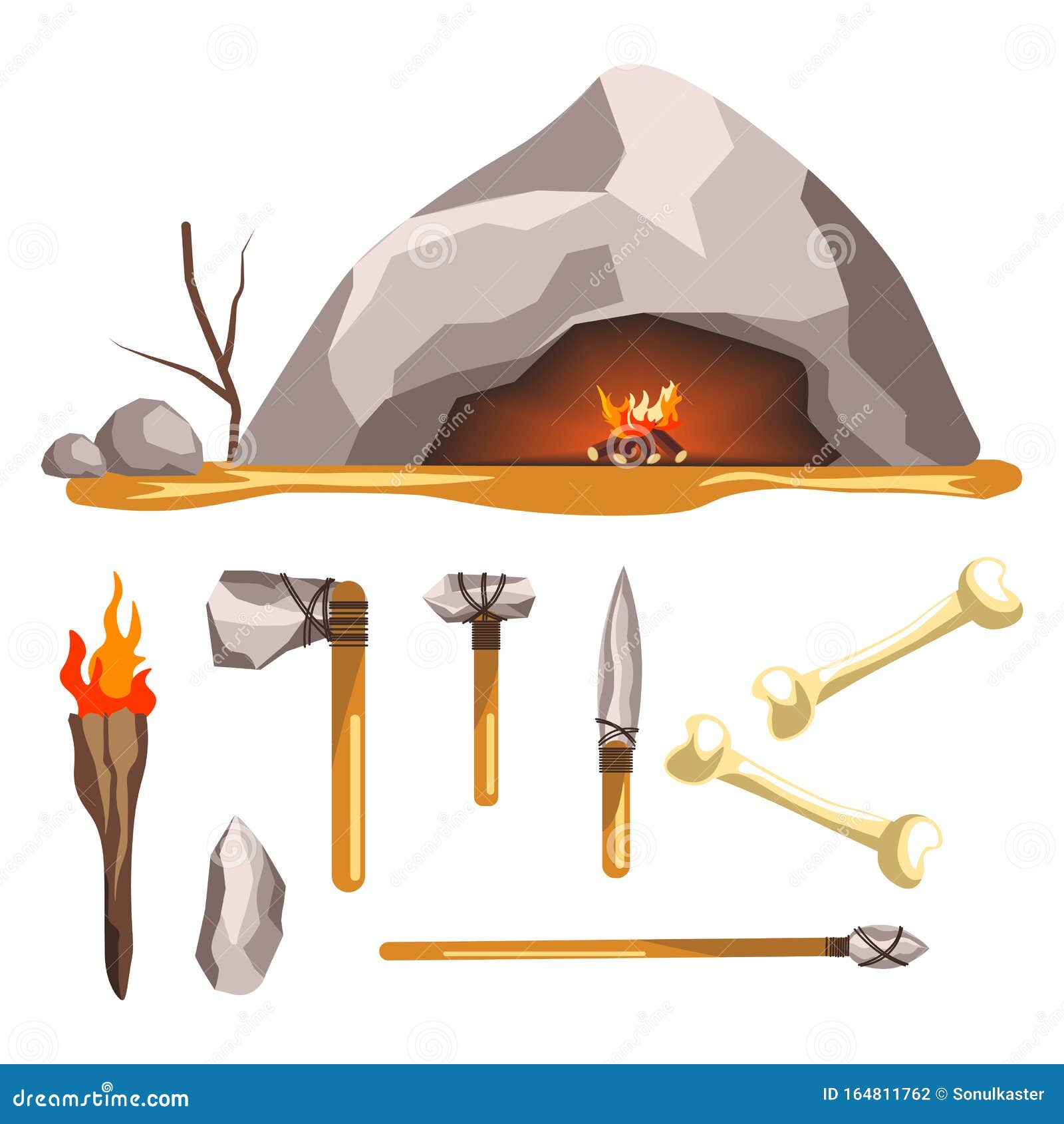 石器时代工具与洞穴孤立的图标 历史与原始武器向量例证 插画包括有 石器时代工具与洞穴孤立的图标 历史与原始武器向量例证 插画包括有