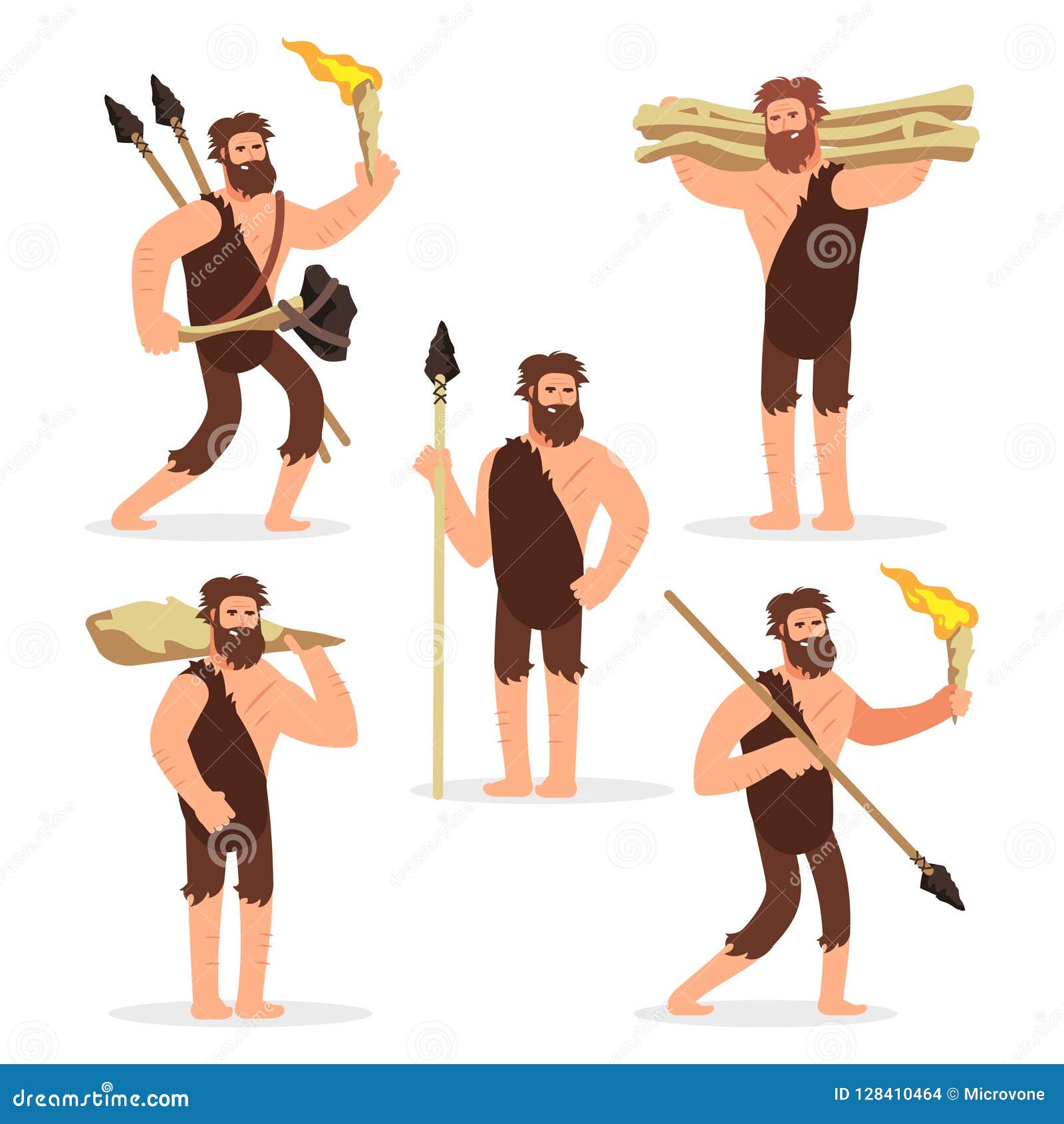 石器时期原始人动画片字符集向量例证 插画包括有