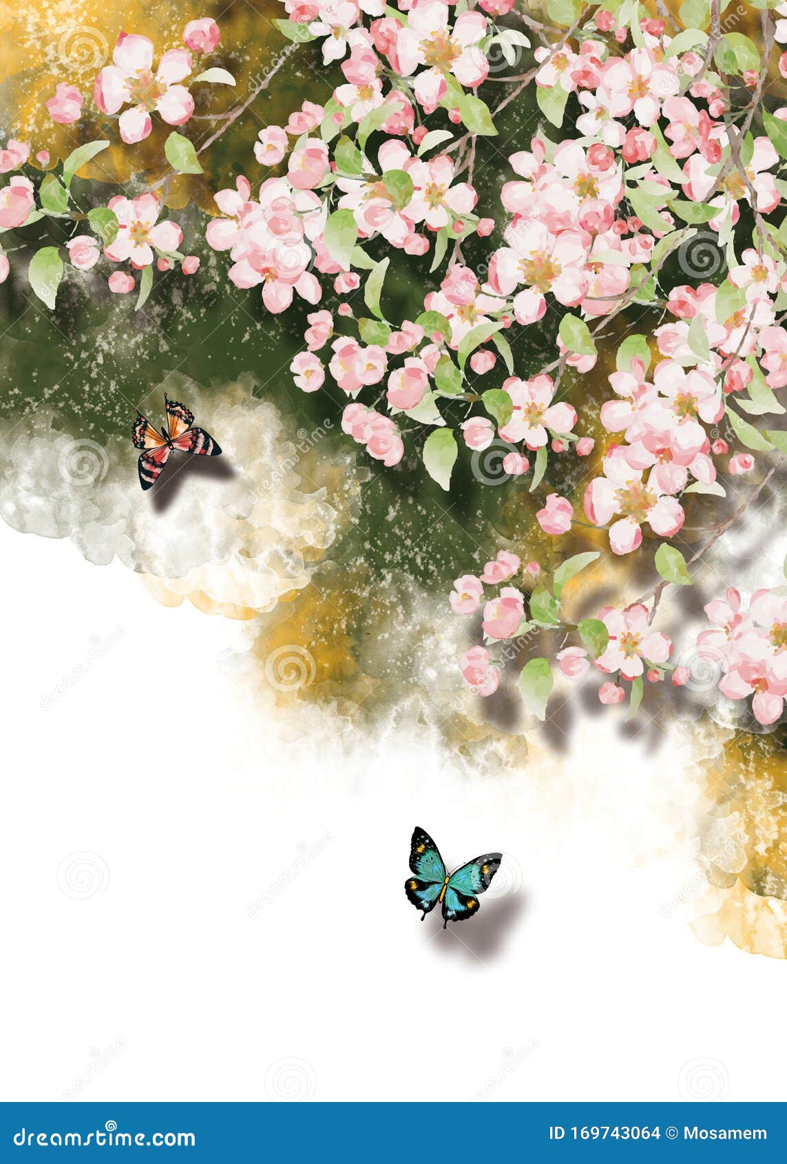 3种壁纸花枝 蝶 鸟适用于墙框库存例证 插画包括有聚会所 蓝色 蝴蝶 会开蓝色钟形花的草