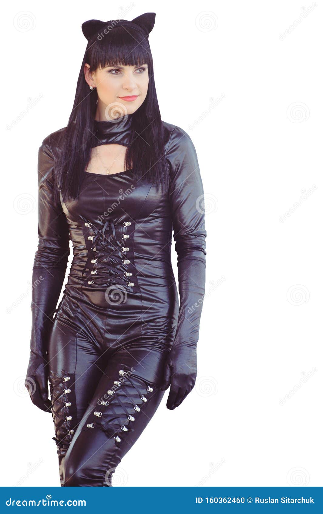 穿着猫服的漂亮年轻模特的服装性感黑发猫式女性恋黑恋乳胶皮猫库存照片 图片包括有性感黑发猫式女性恋黑恋乳胶皮猫 穿着猫服的漂亮年轻模特的服装