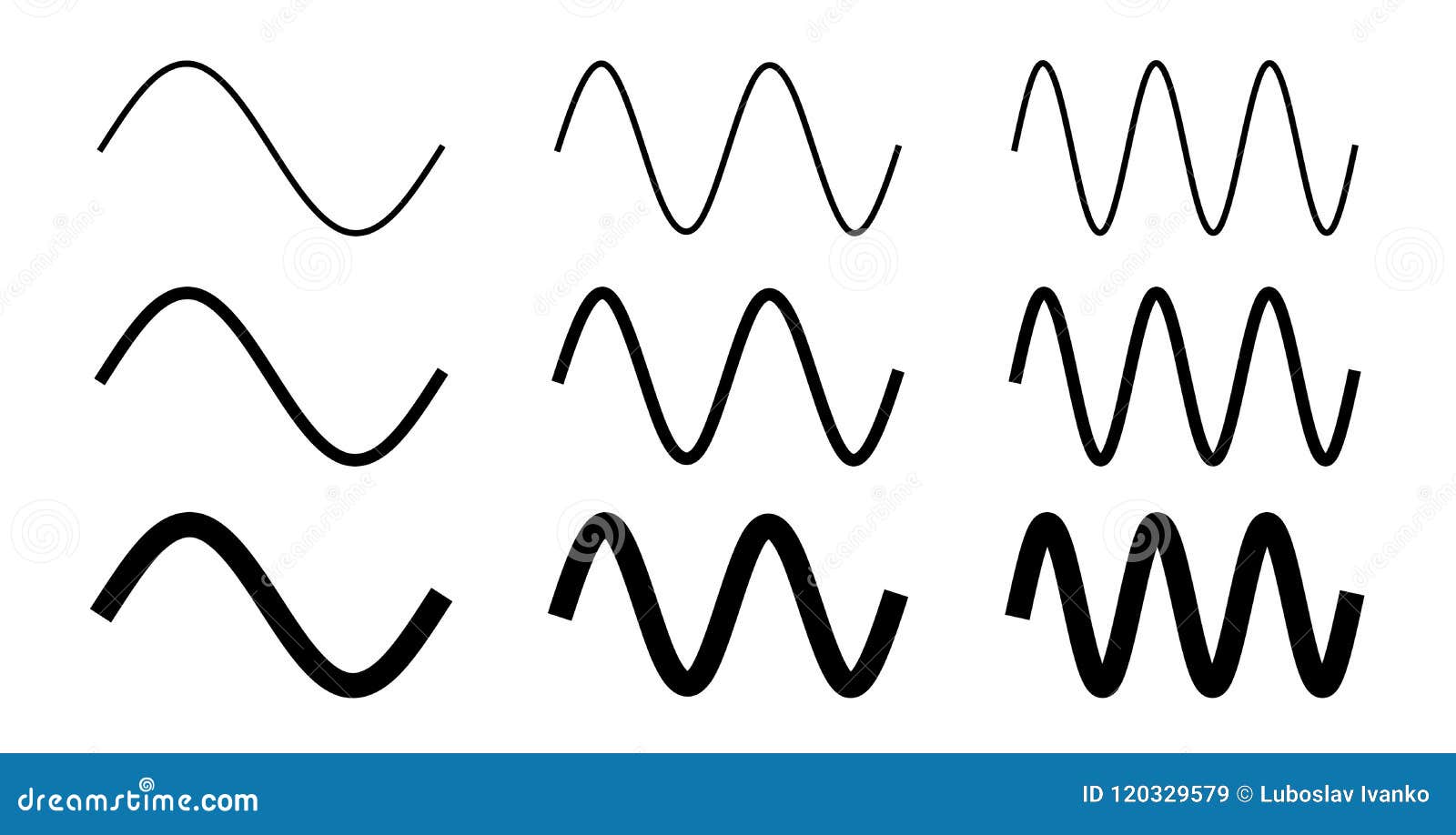 简单的正弦波图画一 两和三与3个不同宽度的期间向量例证 插画包括有