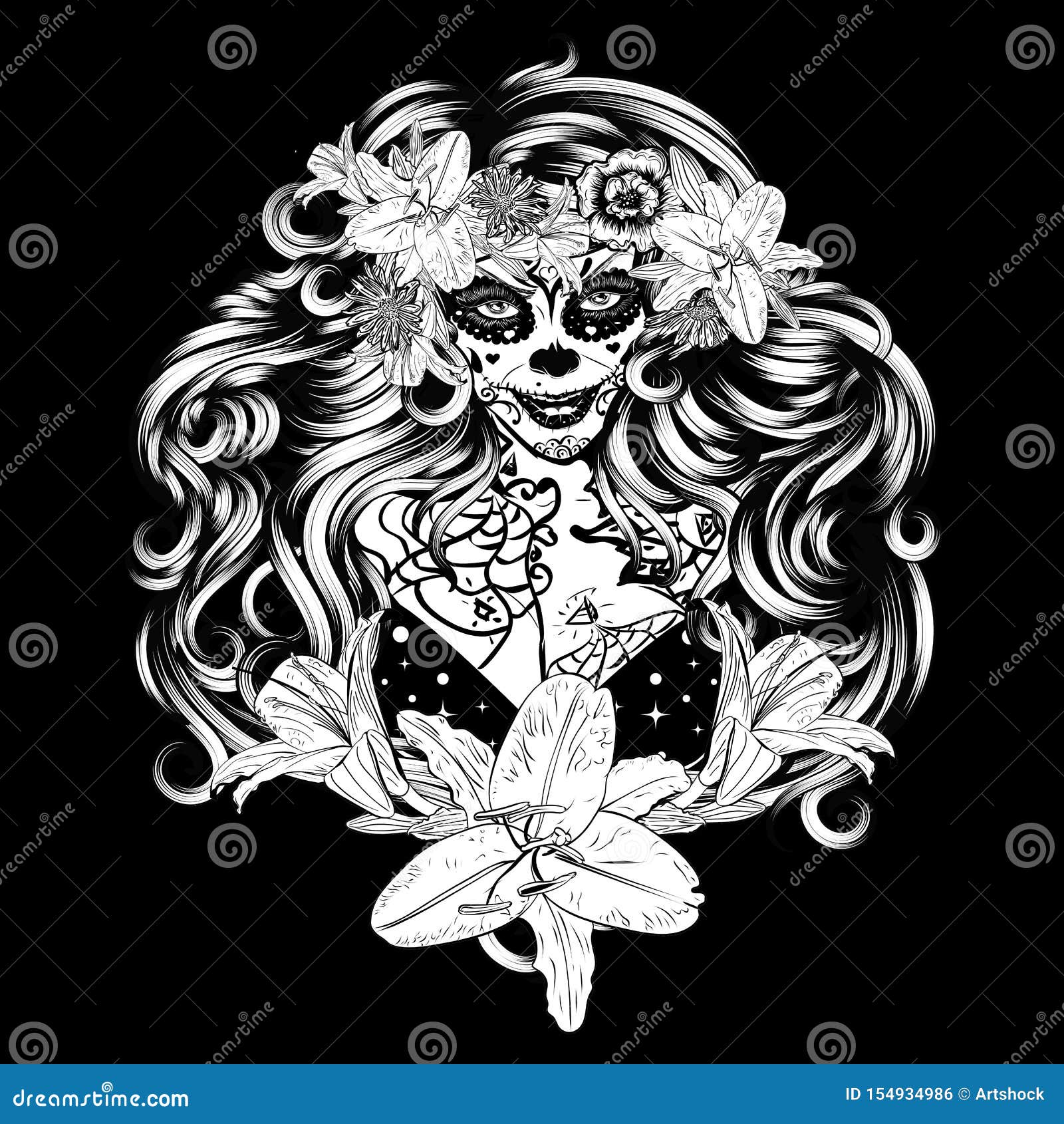 糖头骨花冠画象的巫婆妇女库存例证 插画包括有糖头骨花冠画象的巫婆妇女 糖头骨花冠画象的巫婆妇女库存例证 插画包括有糖头骨花冠画象的巫婆妇女