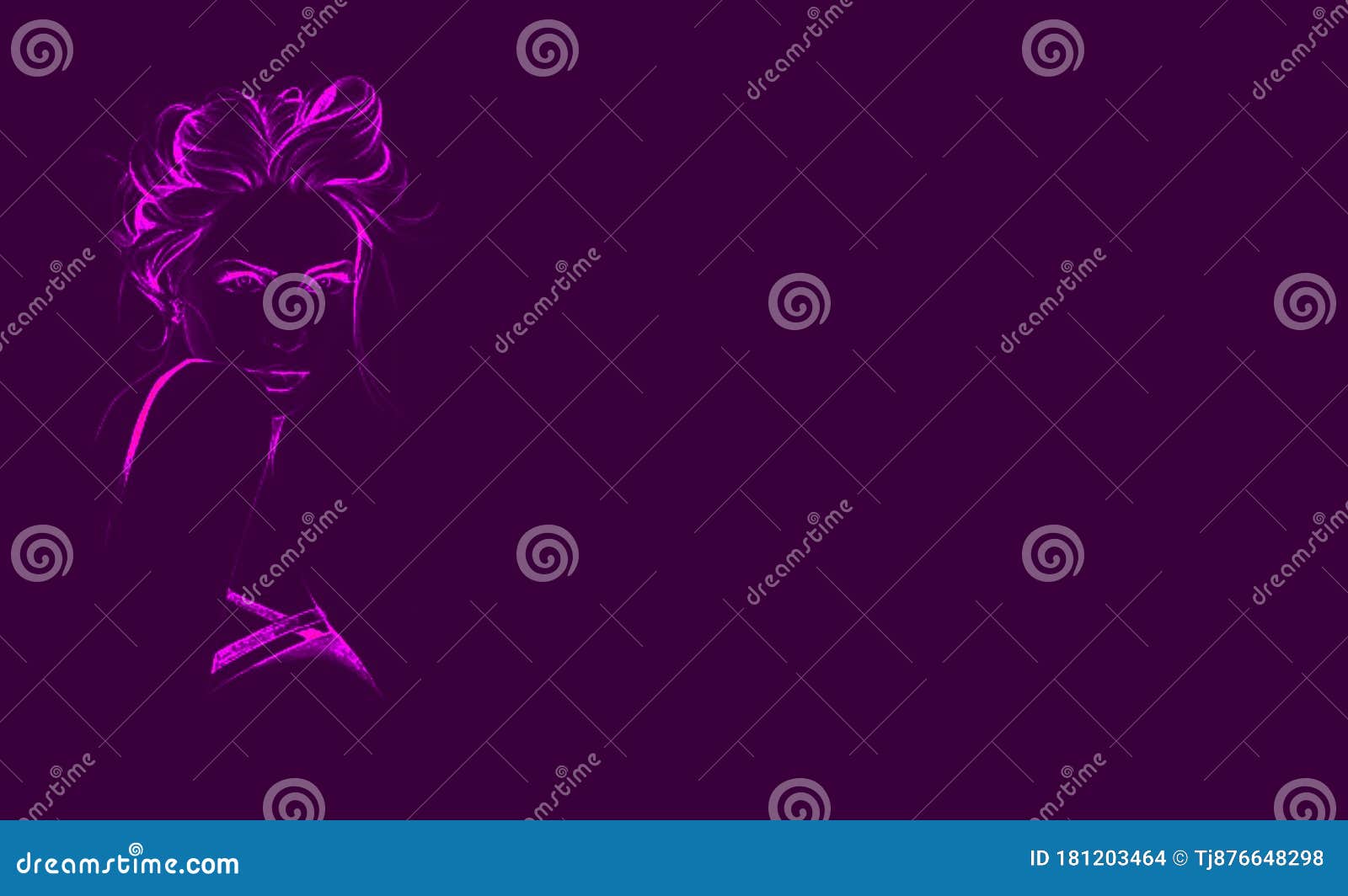 紫色背景中一位年轻女士的脸 头发和头部剪影的插图计算机生成的草图 绘图库存例证 插画包括有女用贴身内衣裤 美发师