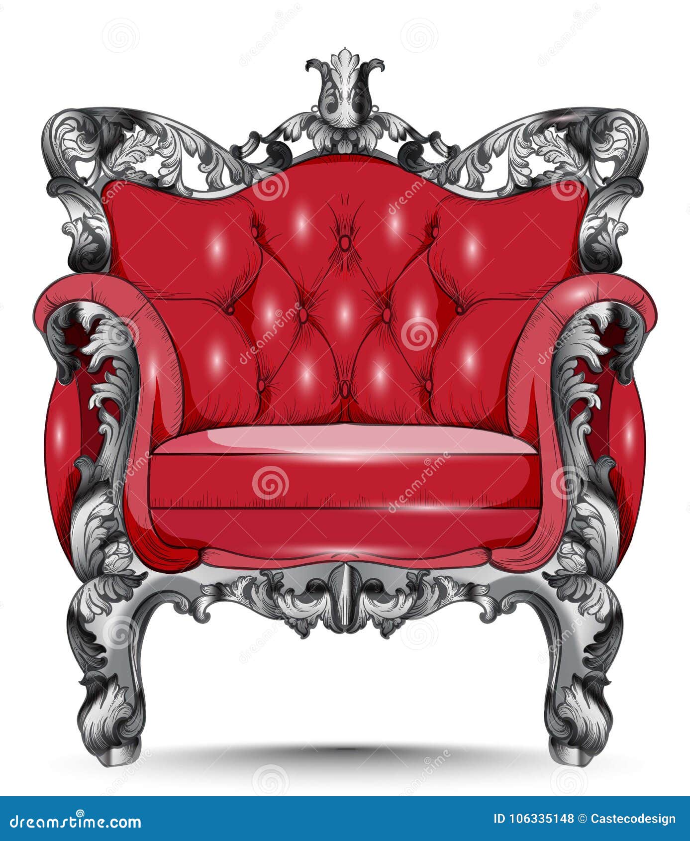 红色巴洛克式的扶手椅子有维多利亚女王时代被装饰的织品的家具传染媒介现实3d设计向量例证 插画包括有家具 红色
