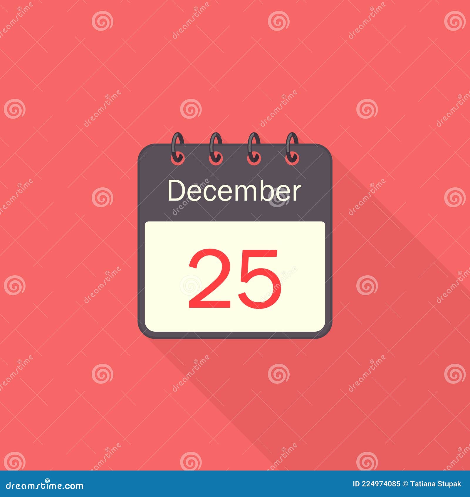 红色背景中突显长阴影的12月圣诞日日历图标25 平面样式矢量的日历向量例证 插画包括有年度 节假日