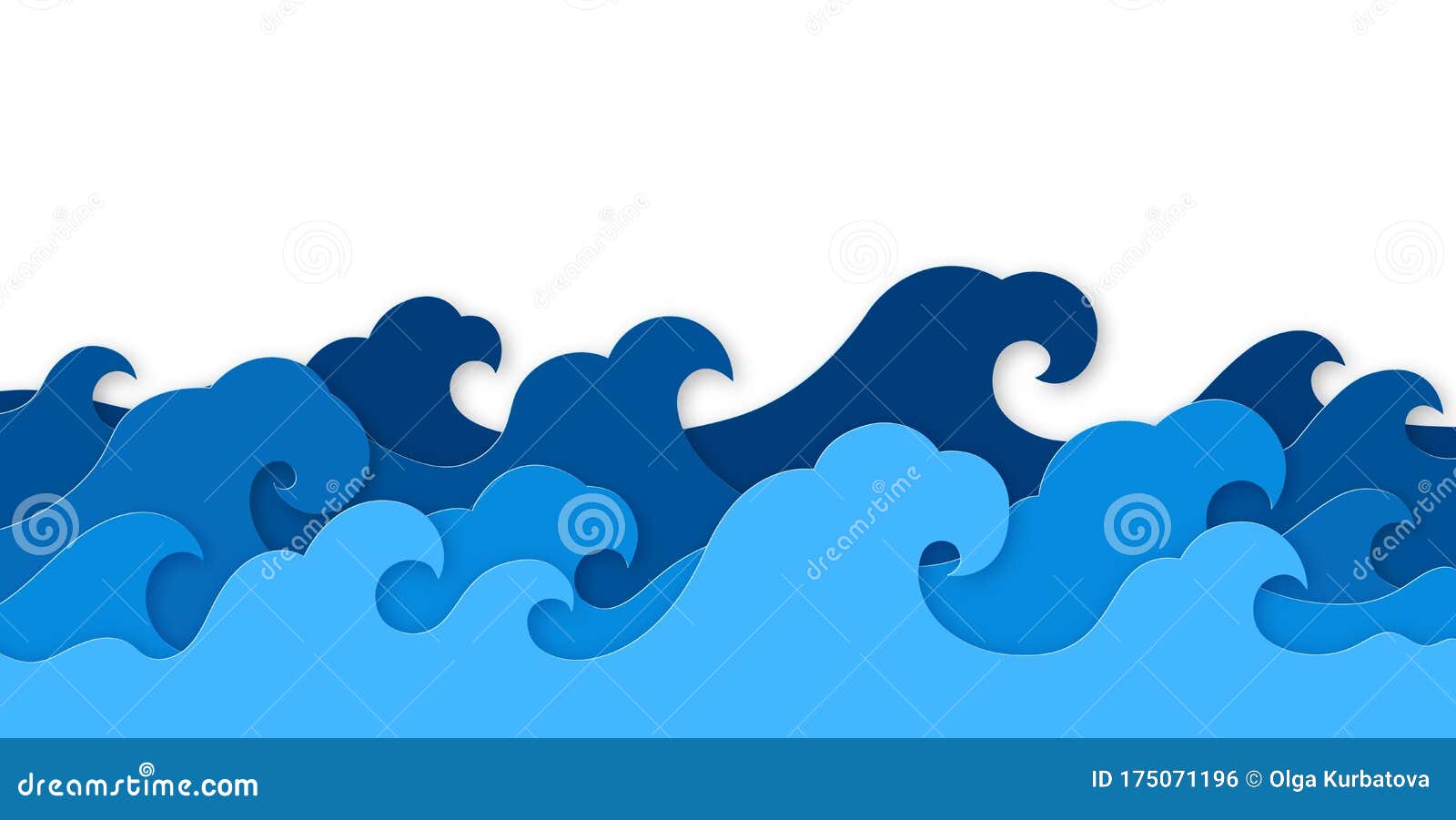 海浪. 蓝色水波纸剪裁的海洋景观，波浪波浪海洋. 折纸版壁纸向量例证- 插画包括有当代, 艺术: 175071196