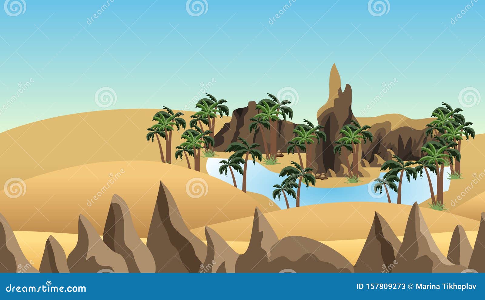 绿洲沙漠景观背景向量例证 插画包括有