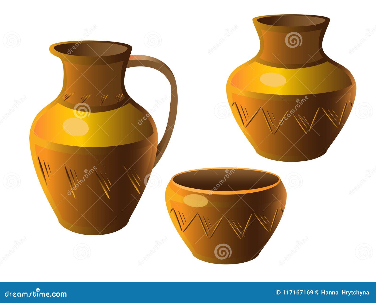 罐一套瓦器花瓶 水罐 罐与装饰品的种族陶瓷瓦器向量例证 插画包括有