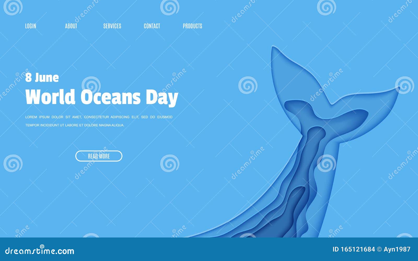 网页设计模板世界海洋日6月8日概念剪纸风格波状分层剪纸的尾翼向量例证 插画包括有水色 深深