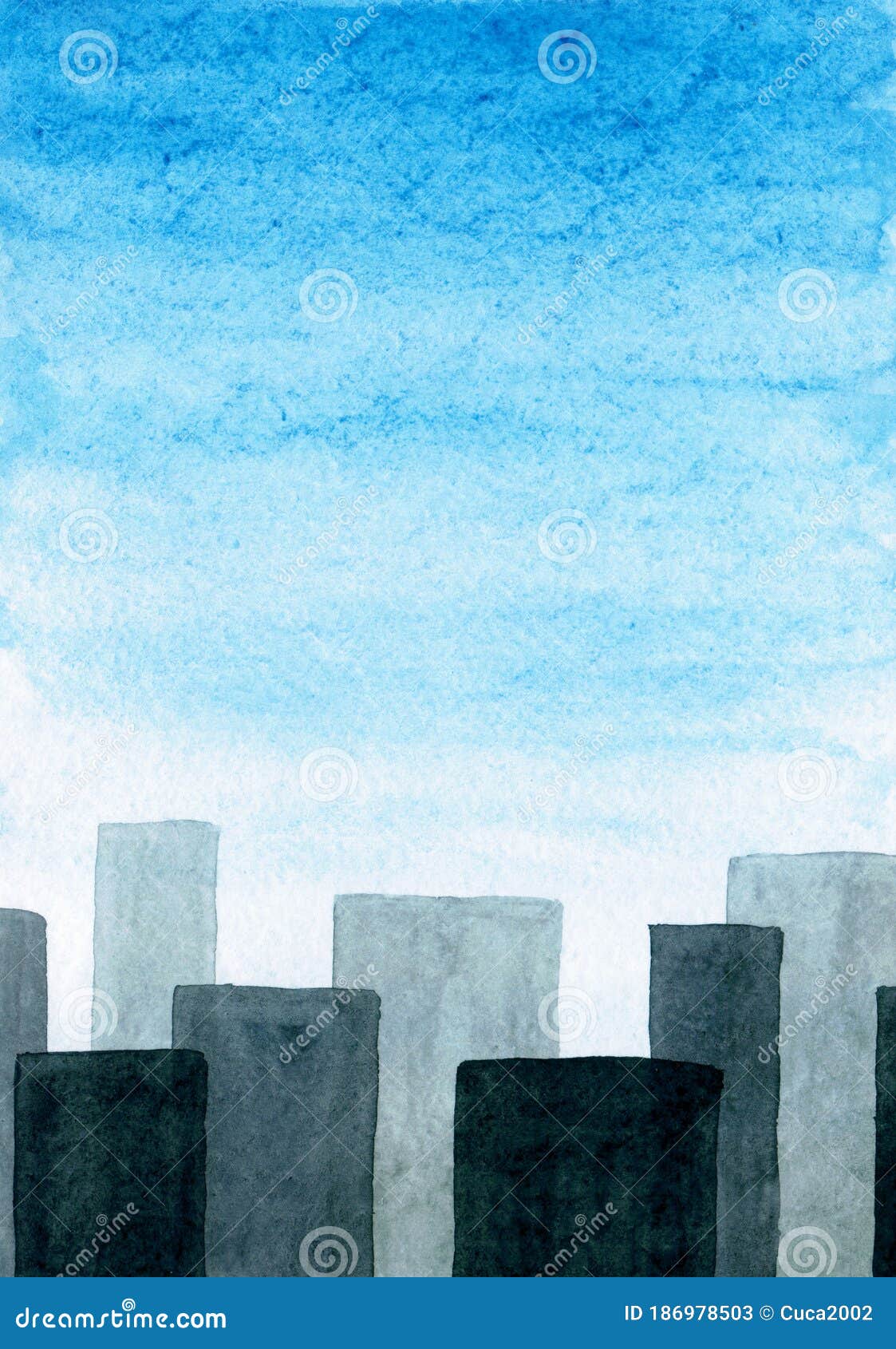 美丽蓝天的抽象城市建筑 简单水色插图库存例证 插画包括有蓝色 拱道 布哈拉 设计 水色