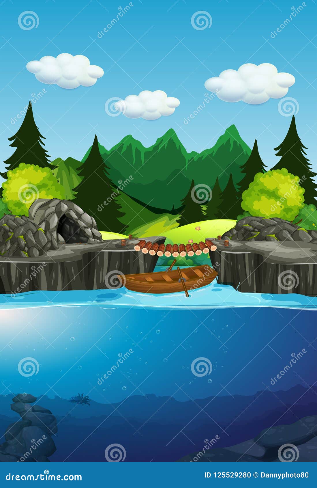 自然湖背景向量例证 插画包括有艺术 设计 森林 图画 岩石 夹子 夏天 图象 绿色