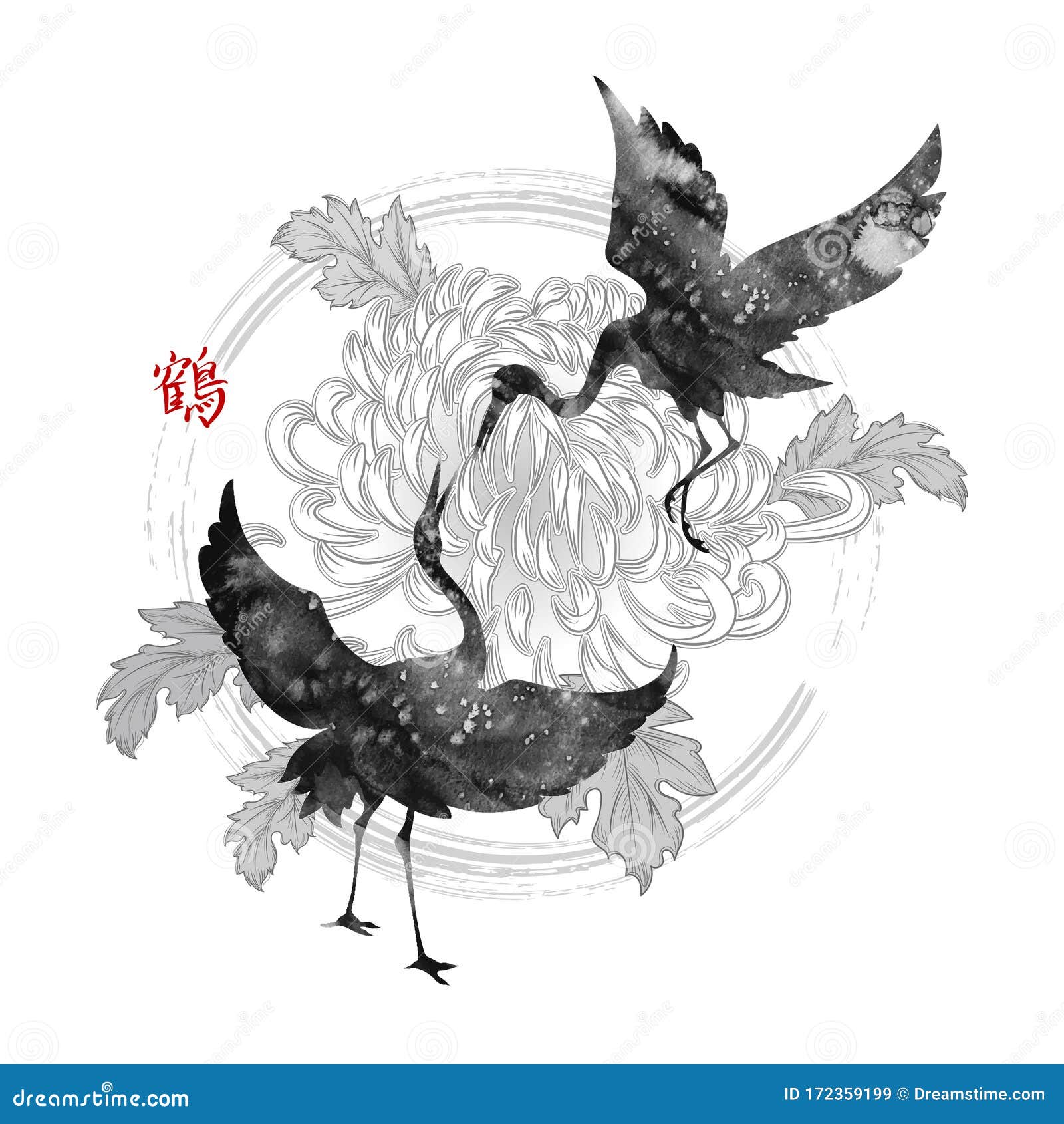 舞鹤矢量图向量例证 插画包括有图象 开花的 绘画 图画 中国 绽放 模式 日本 钞票